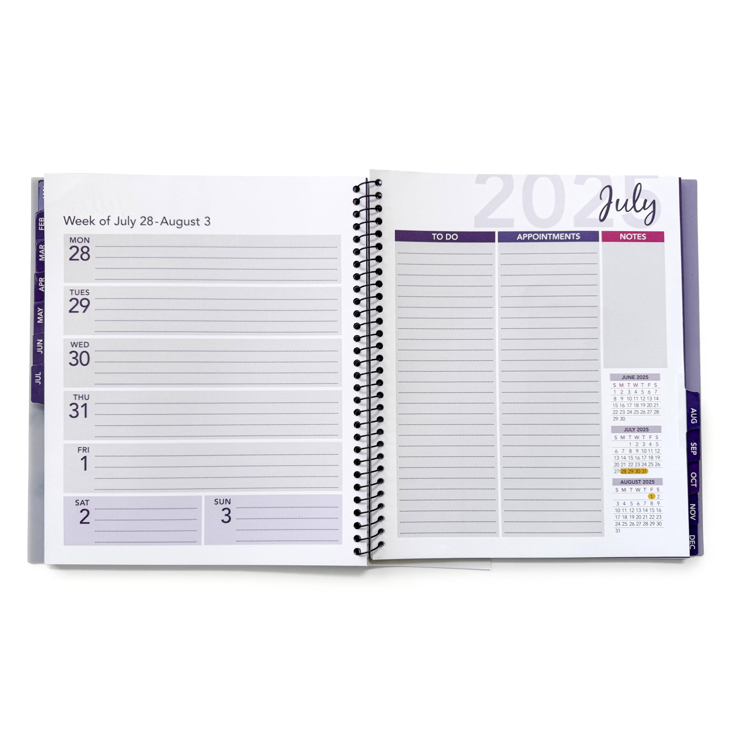 RE-FOCUS THE CREATIVE 2025 13-Month Planner with To-Do Lists, Notes & Appointments - Purple Daily & Weekly Schedule Organizer for Office, School or Home Productivity