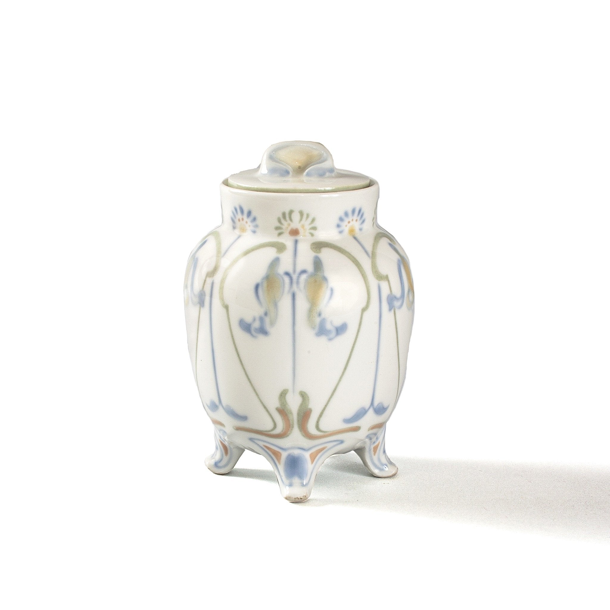 Georges de Feure Floral Covered Porcelain Jar - Vintage French Art Nouveau Decorative Box for Jewelry, Tea, or Home Decor