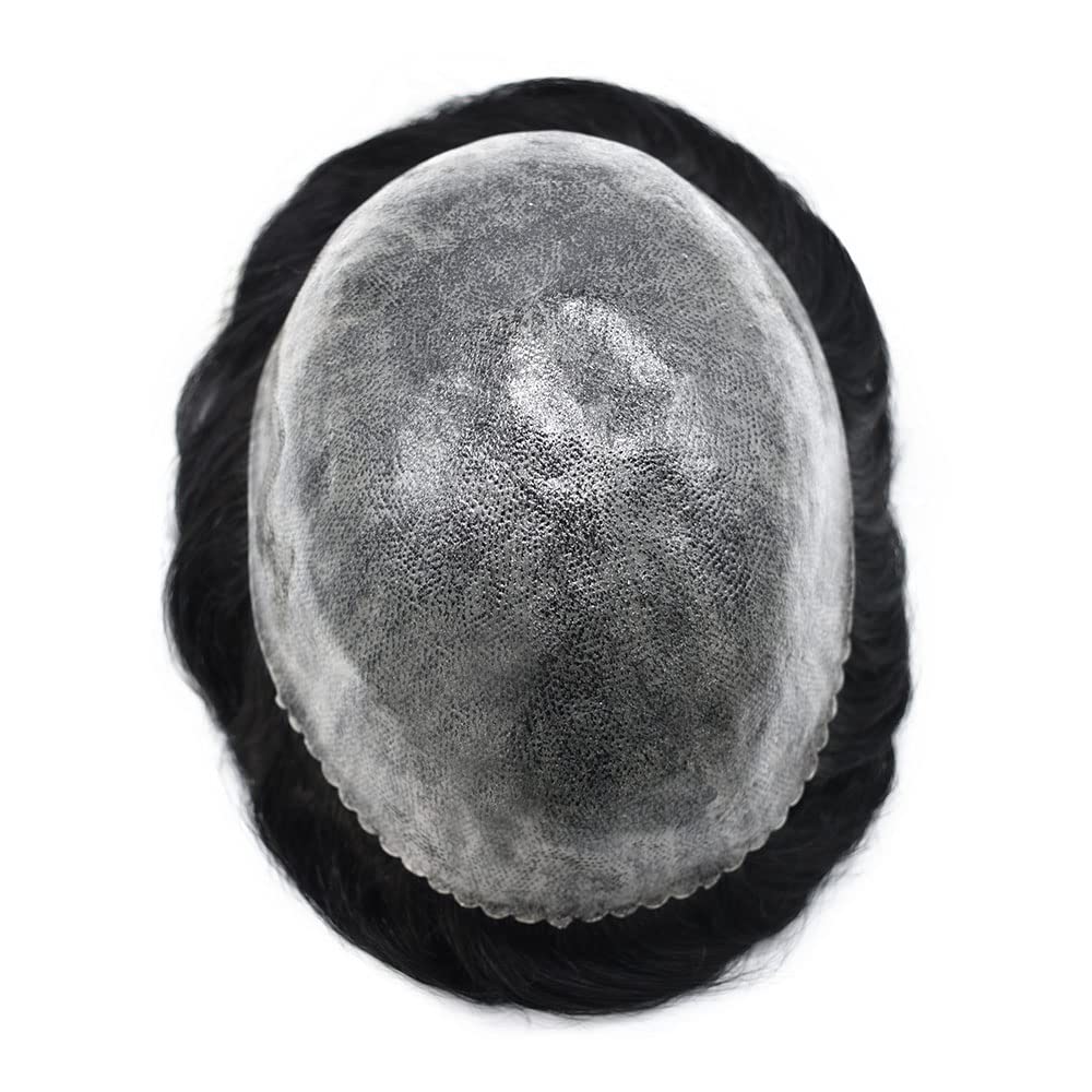 Men's Hair Replacement System - Durable Invisible Poly Coating Hairpiece with Thin Skin Human Hair | Natural Looking Toupee for Baldness & Hair Loss | Perfect for Daily Wear, Work & Social Events