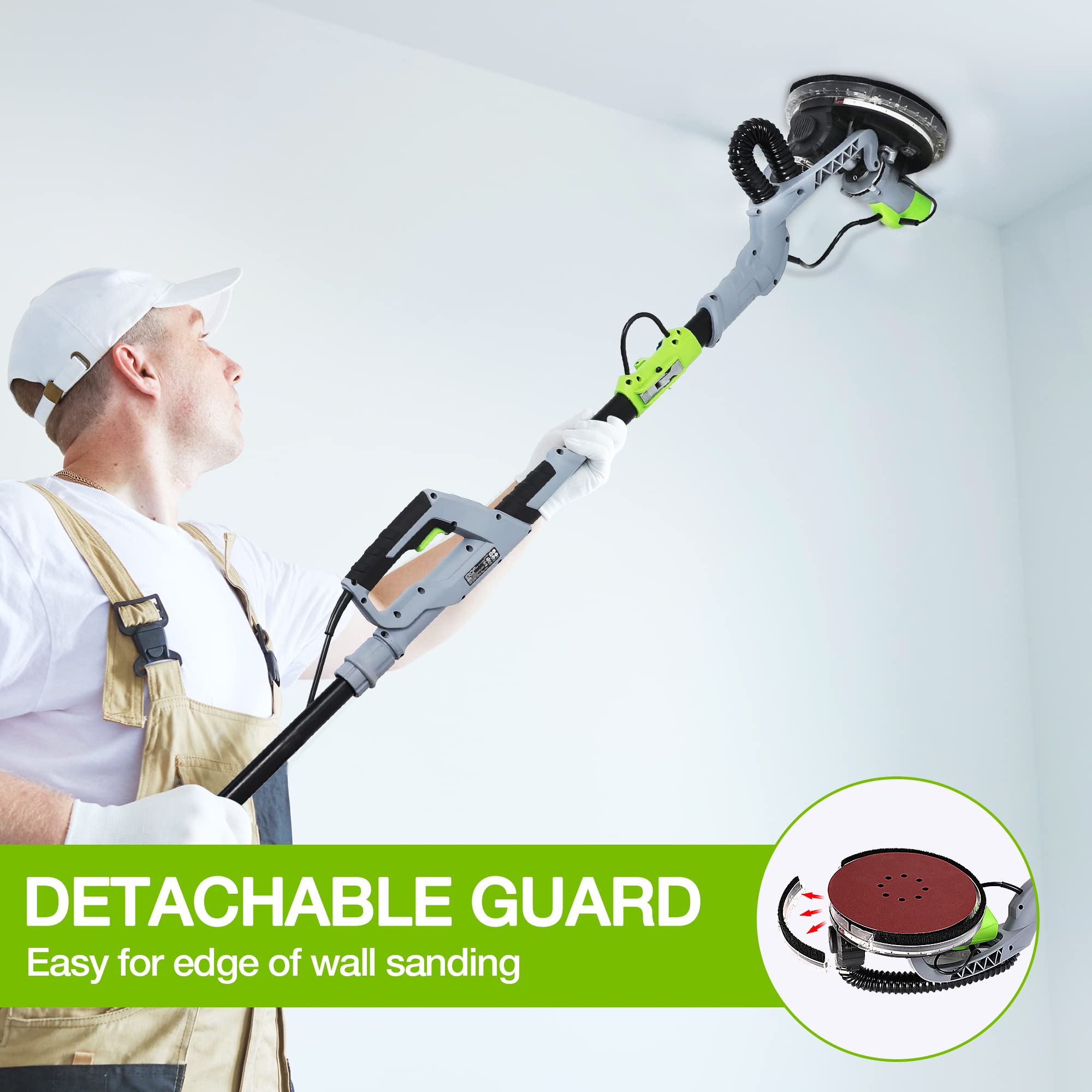 WORKPRO 720W Electric Drywall Sander with 12 Sanding Discs, 7-Speed Adjustable (1100-1850 RPM) - Wall Sander with Extendable Handle & LED Light for Drywall Repair, Ceiling Smoothing, and Floor Sanding - Perfect for Home Renovation and Professional Construction Projects