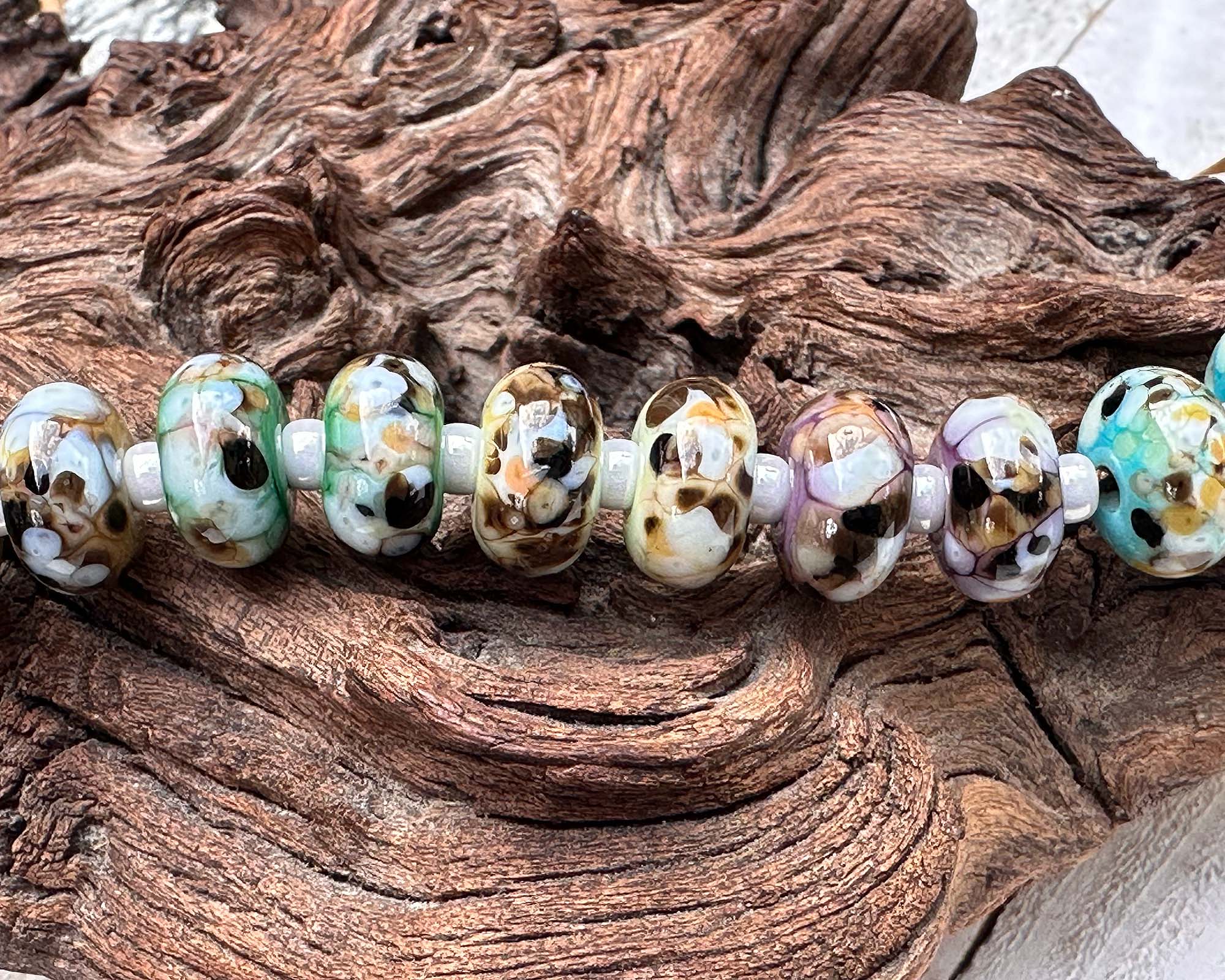 16 Picasso Brown Mosaic Lampwork Glass Beads Set - Handmade SRA Beads for Jewelry Making, Bracelets & Necklace Designs - Perfect for DIY Crafts, Beading Projects and Gift Giving