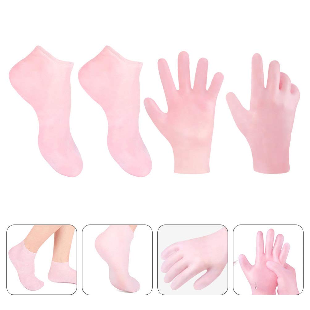 Hydrating Moisturizing Foot Socks & Hand Gloves Set - Exfoliating Cracked Heel Care with Sock Remover - Perfect for Overnight Foot Treatment, Spa Day & Dry Skin Relief