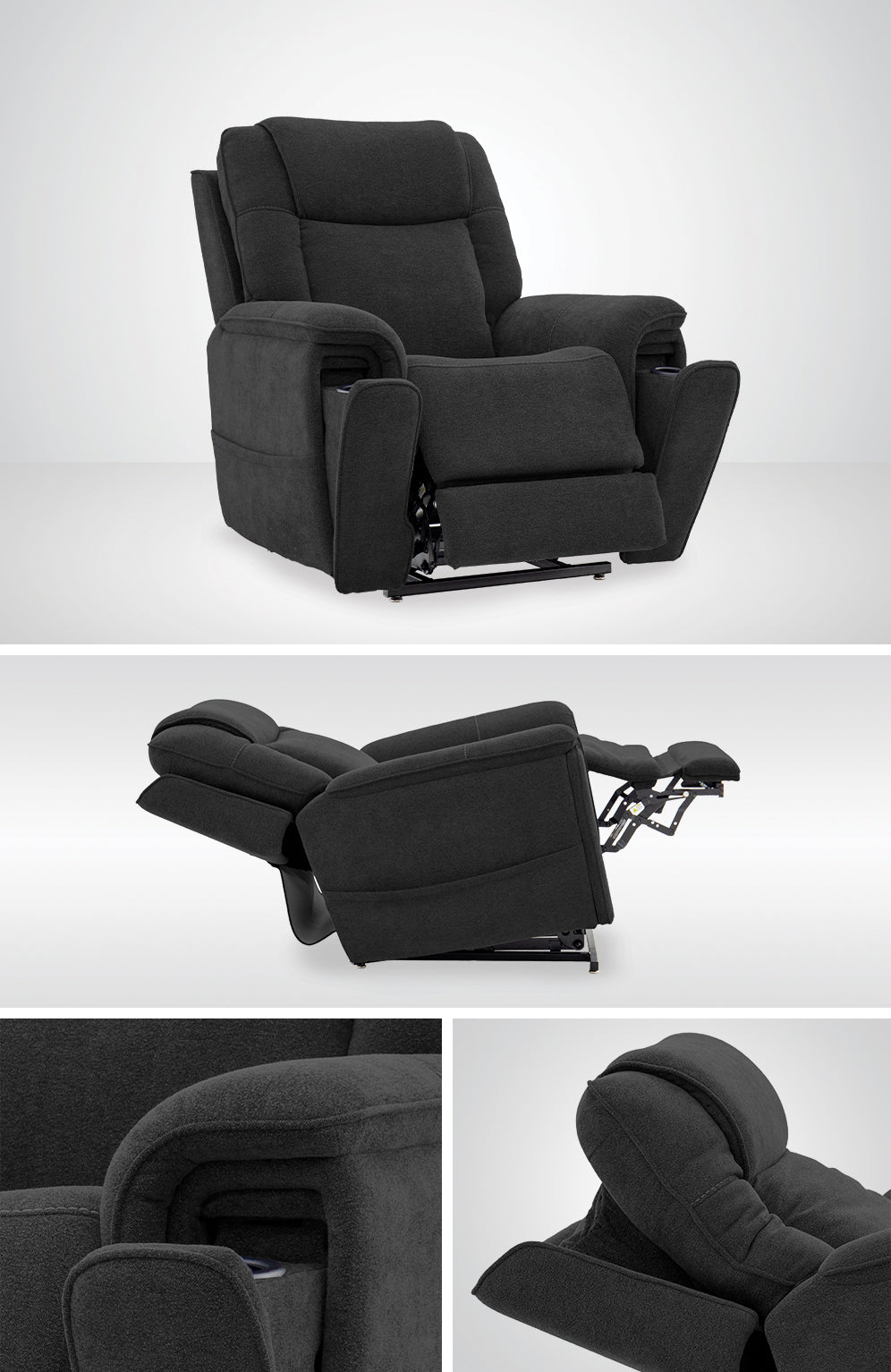 Trio Mezzo Trento Charcoal Lift Recliner Chair MM3600 VTCHC H0A - Comfortable Power Lift Recliner for Elderly & Mobility Assistance - Perfect for Living Room, Bedroom, or Home Theater