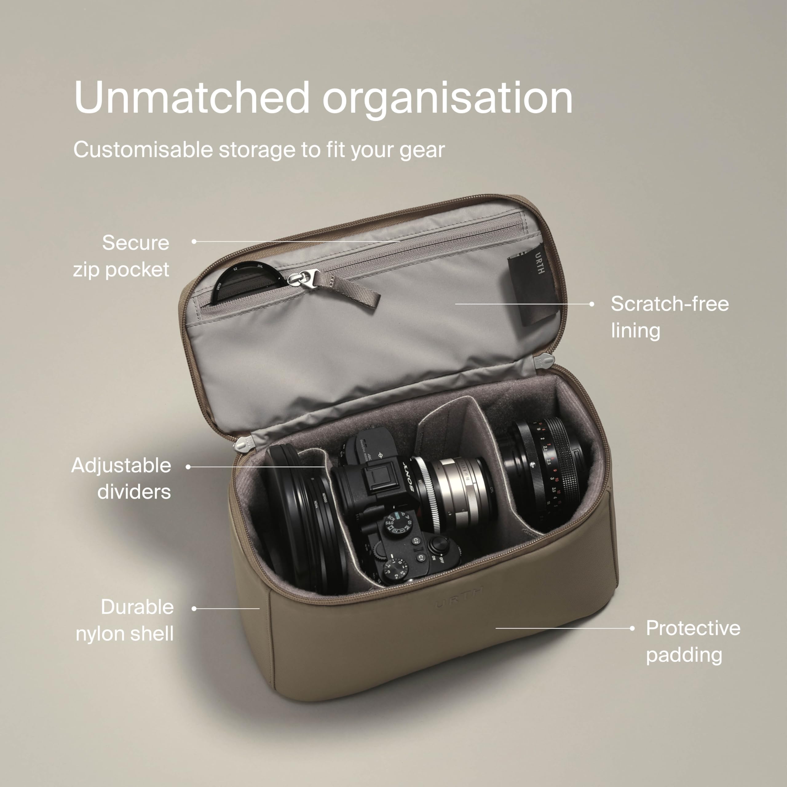 Urth Arkose 3.7L Waterproof Camera Insert Bag - Padded Recycled DSLR/SLR Case for Camera, Lens & Photography Accessories in Ash Grey | Perfect for Travel, Hiking & Outdoor Photography