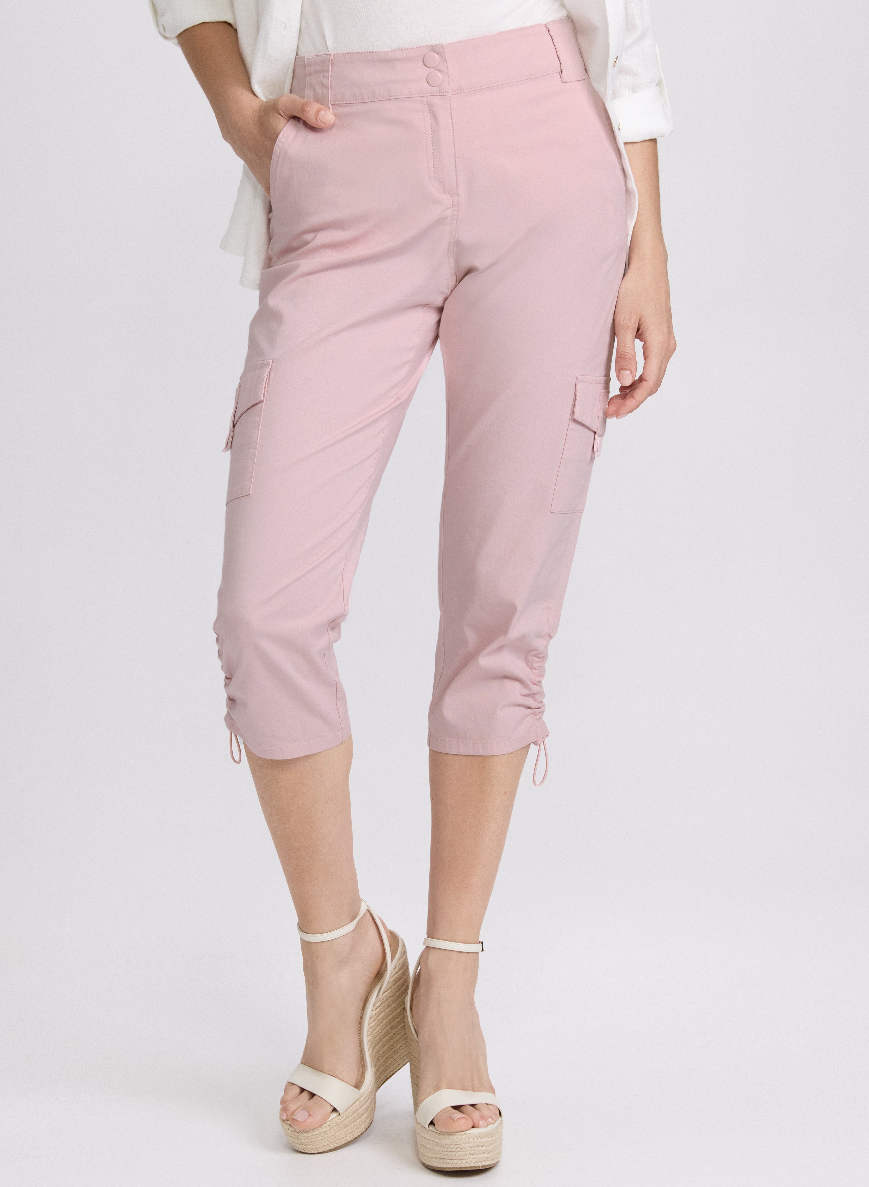 Women's High Waist Cropped Cargo Pants with Drawstring Hem - Casual Streetwear, Workout & Travel Pants for Women