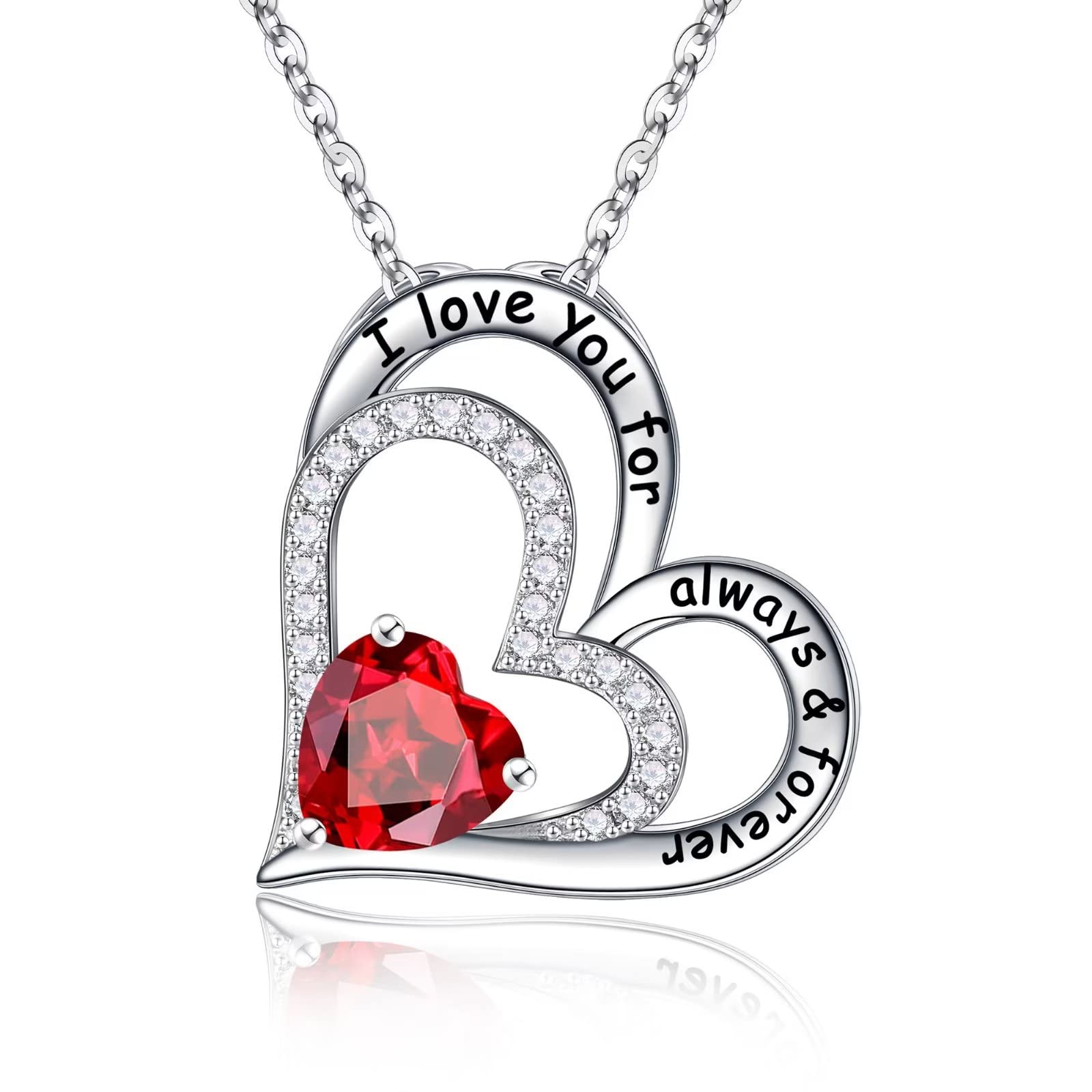 Heart Birthstone Necklace - 925 Sterling Silver Love Pendant Jewelry for Mom, Sister, Wife | Personalized Gift for Christmas, Mother's Day, Birthday | Perfect for Everyday Wear, Special Occasions & Gifting