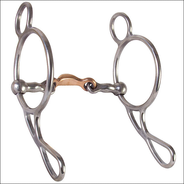 Hilason 5 1/8 Inch Stainless Steel Horse Gag Bit with 3-Piece Mouth & Copper Topped Port - Durable Equestrian Training Bit for Western Riding & Horse Training