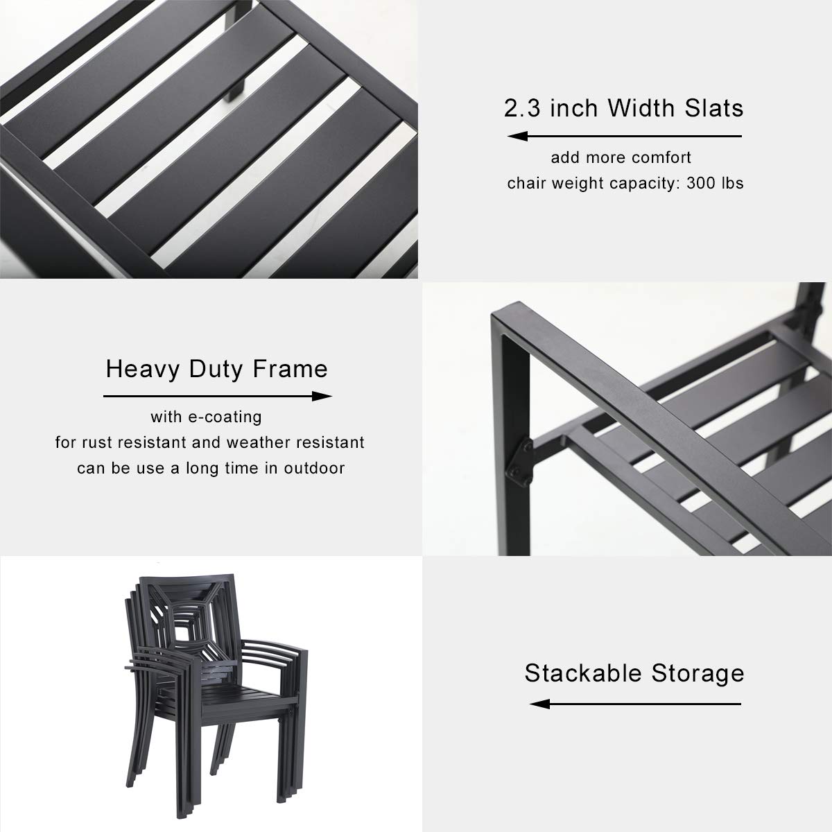 PHI VILLA 5-Piece Outdoor Dining Set with Square Metal Mesh Table & 4 Chairs - Patio Furniture with 1.57