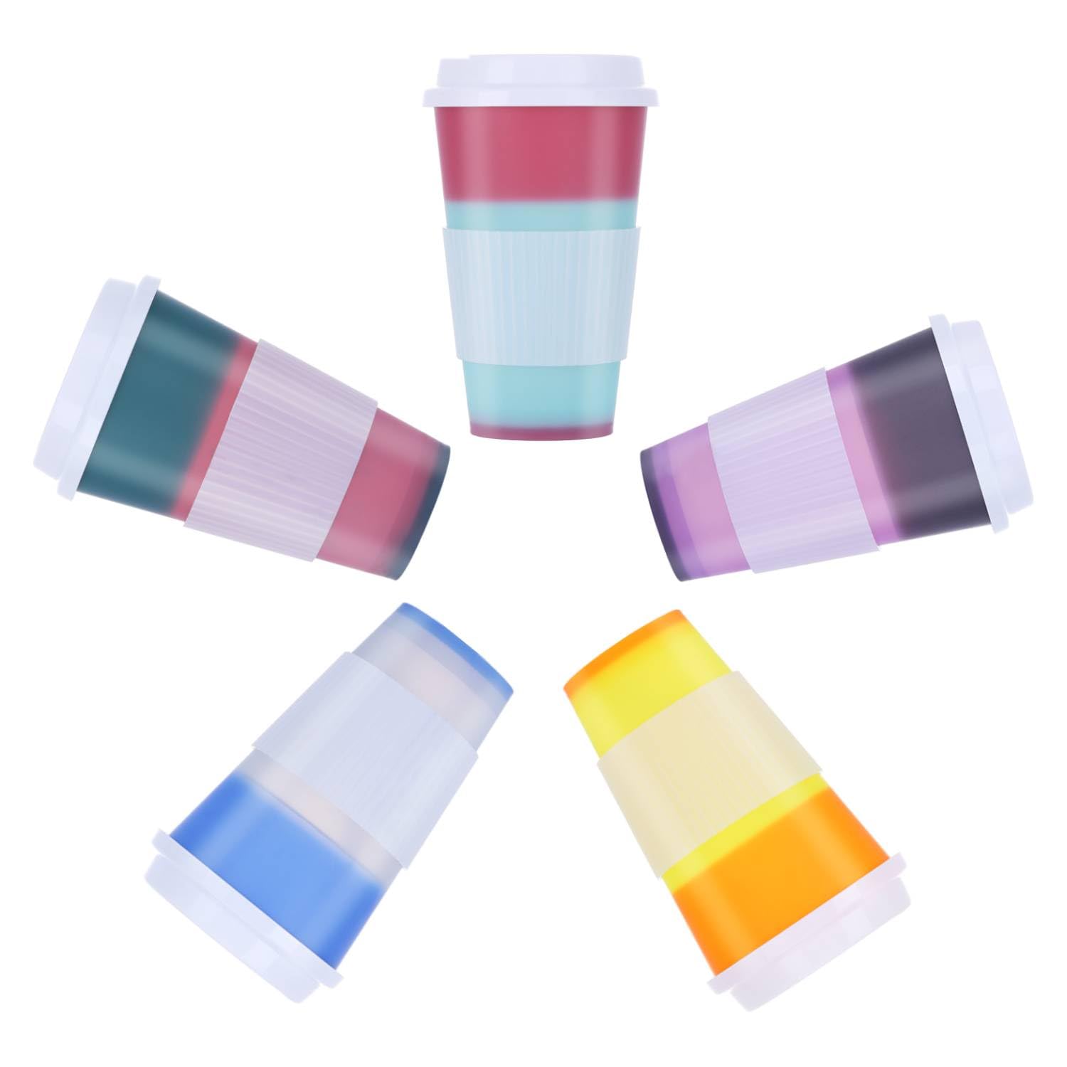 5 Pack 16oz Color Changing Reusable Coffee Cups with Lids - Insulated Travel Tumblers for Hot & Cold Drinks - Perfect for Kids, Adults, Office, Camping & Road Trips (BPA-Free Plastic)