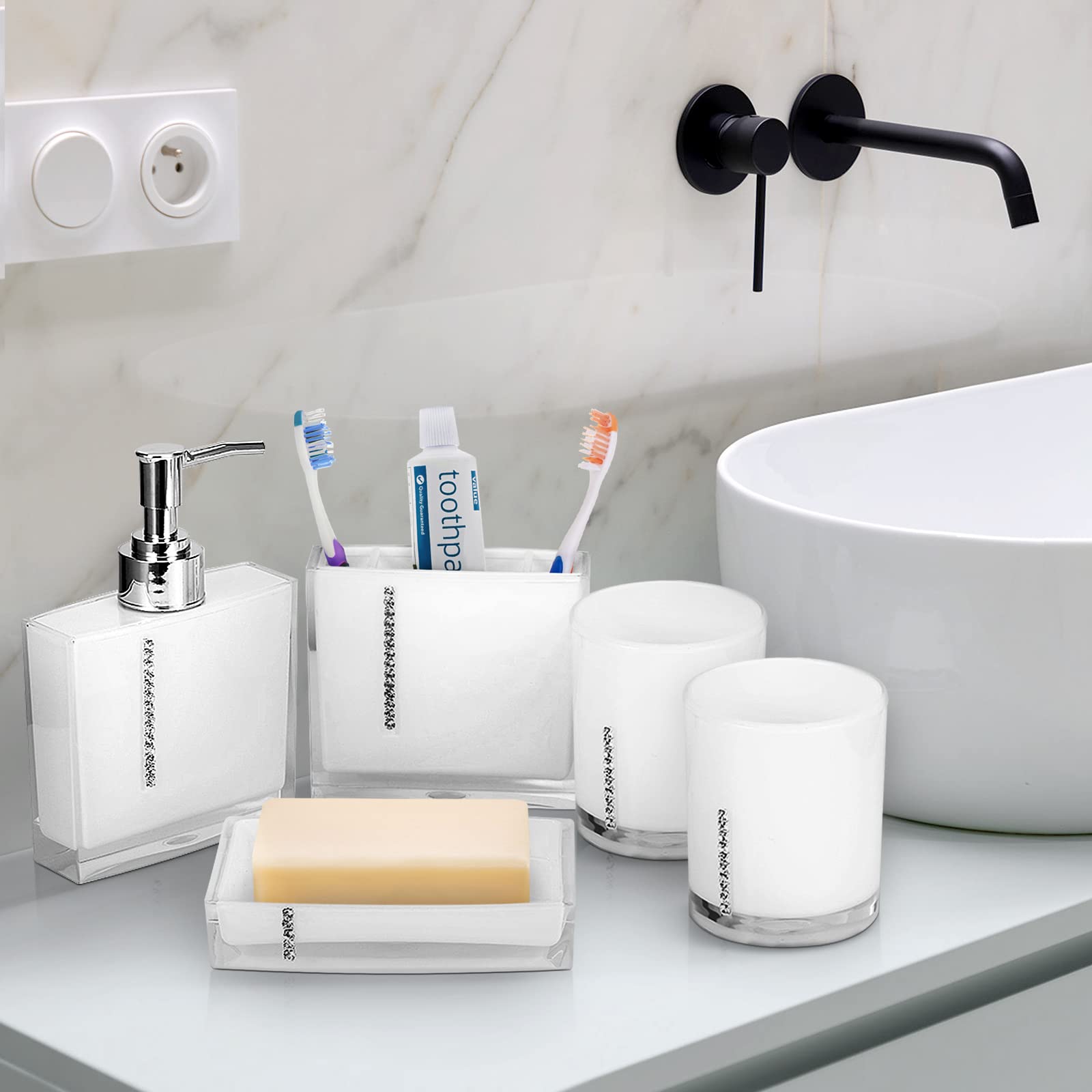 Estink 5PCS Acrylic Bathroom Set - Soap Dish, Toothbrush Holder for Home & Hotel