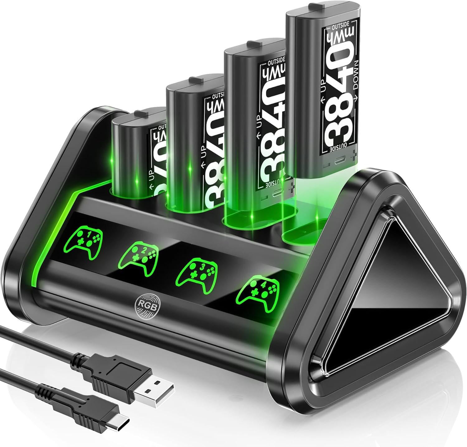 Rechargeable Battery Pack for Xbox One & Xbox Series X|S - 4 x 3840mWh High Capacity Battery with Charging Station - Compatible with Xbox One S/X & Elite Controllers - Perfect for Gaming Marathons & Wireless Play