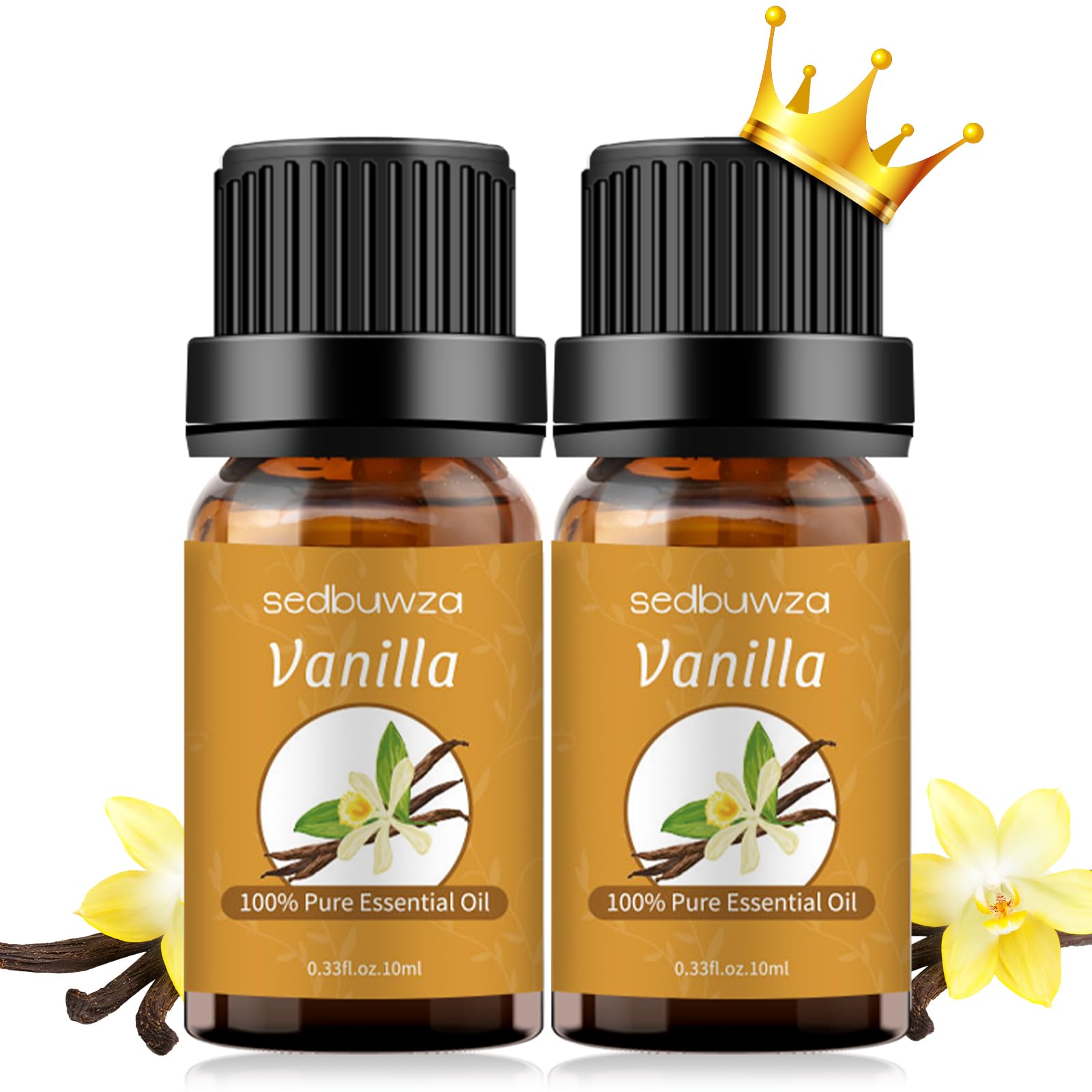 Pure Vanilla Essential Oil Set - 2 Pack (2 x 10ml) for Aromatherapy, Massage, Diffusers, Perfume & Candle Making | Natural Fragrance Oil for Relaxation, Spa & Home Scenting