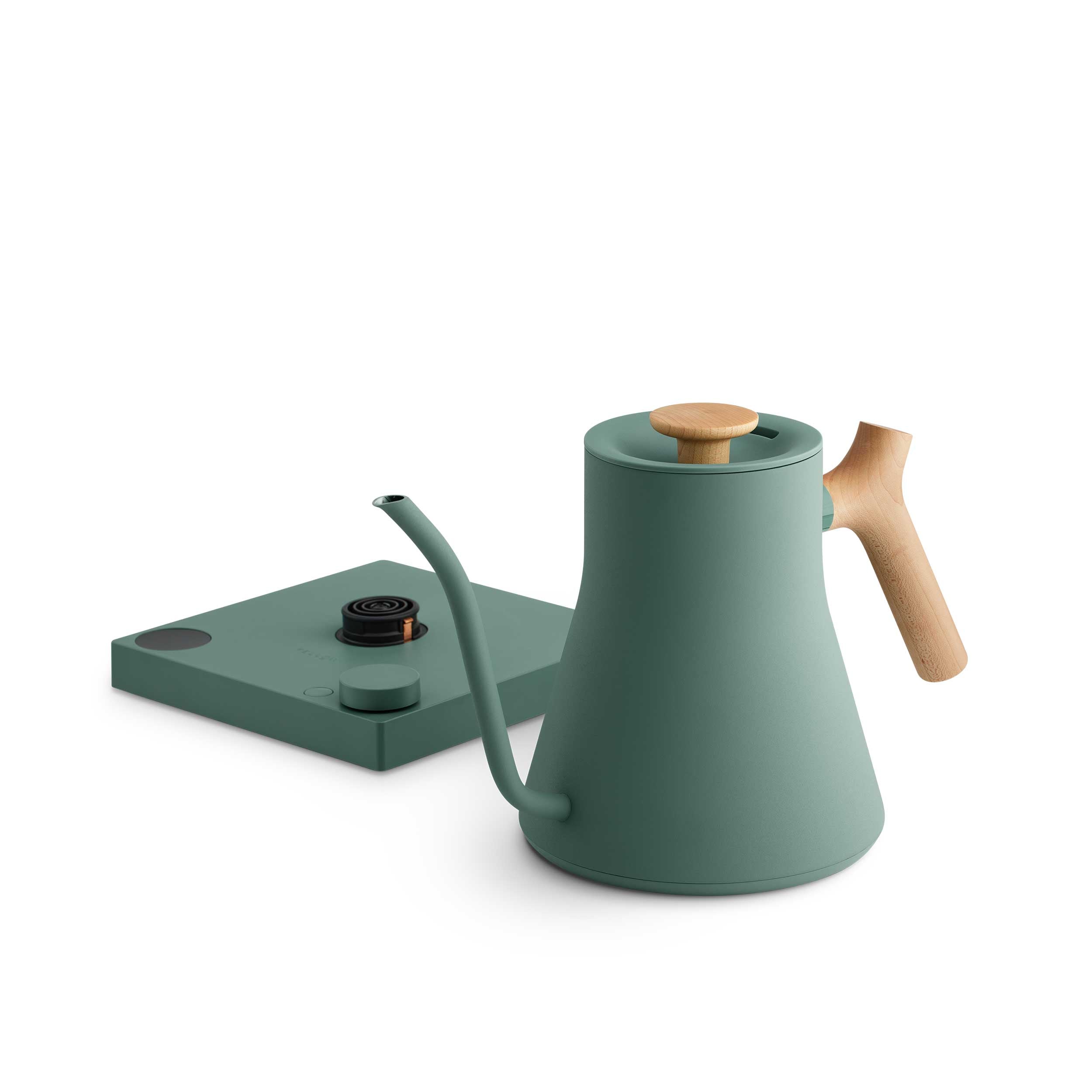 Fellow Stagg EKG Pro Electric Gooseneck Kettle - Precision Pouring, Fast Heating, Smoke Green with Maple Wood Handle - Perfect for Coffee, Tea & Pour Over Brewing at Home or Office