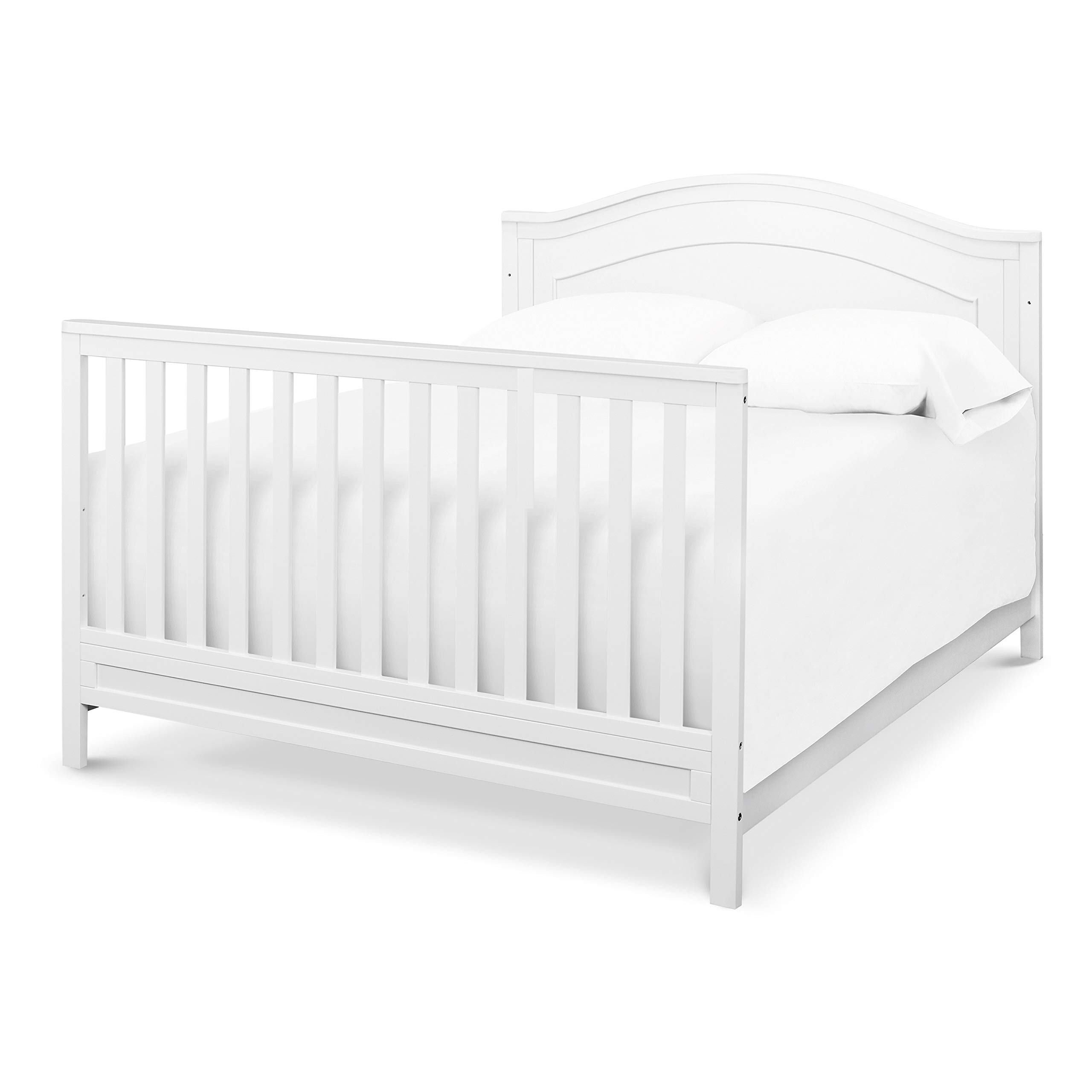 daVinci Charlie 4-in-1 Convertible Baby Crib - GREENGUARD Gold Certified, Converts to Toddler Bed, Daybed & Full Bed - Adjustable Height White Wooden Nursery Furniture - Perfect for Newborn to Teen Bedroom & Daycare Use