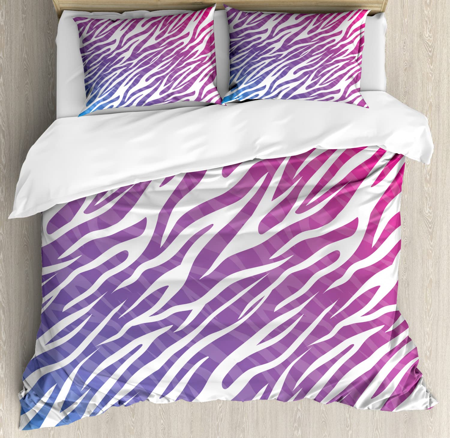 Ambesonne Zebra Print Duvet Cover Set - King Size 2-Pack with 2 Duvet Covers & 4 Pillowcases - Vibrant Pink Fuchsia Animal Stripe Pattern Bedding - Perfect for Kids' Rooms, Jungle Themed Decor, or Bohemian Style Bedrooms