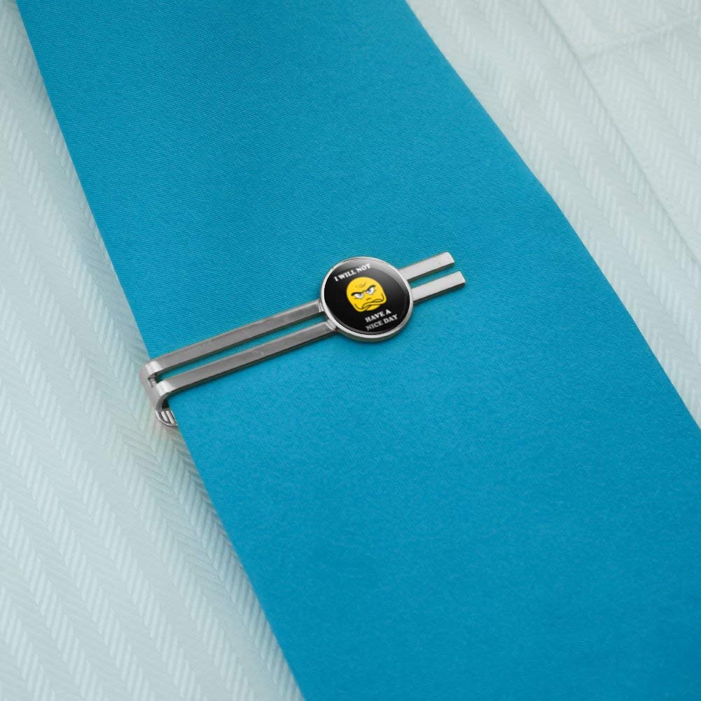 Funny Humor Tie Bar Clip - 'I Will Not Have a Nice Day' Silver Plated Round Tie Tack for Men | Perfect for Weddings, Office, and Gag Gifts