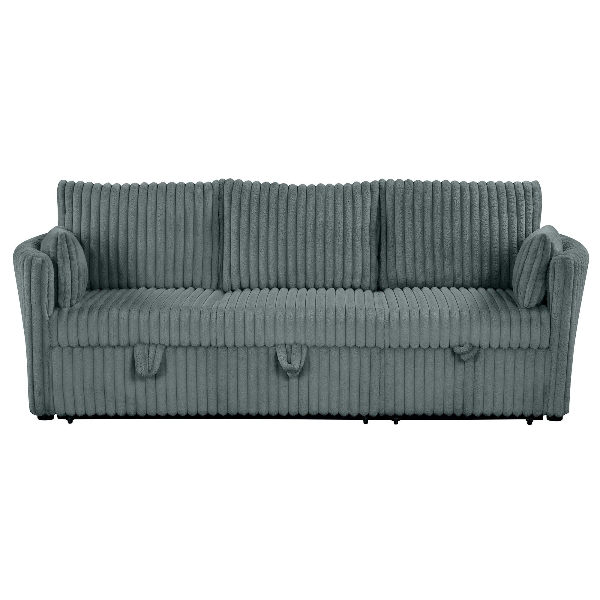 Dark Gray Faux Fur Oversized Convertible Sleeper Sectional Sofa with USB Charging Ports - 3-in-1 Couch, Daybed & Pull-Out Chair with 2 Pillows - Modern Living Room Furniture for Small Spaces, Apartments & Home Theater Lounging