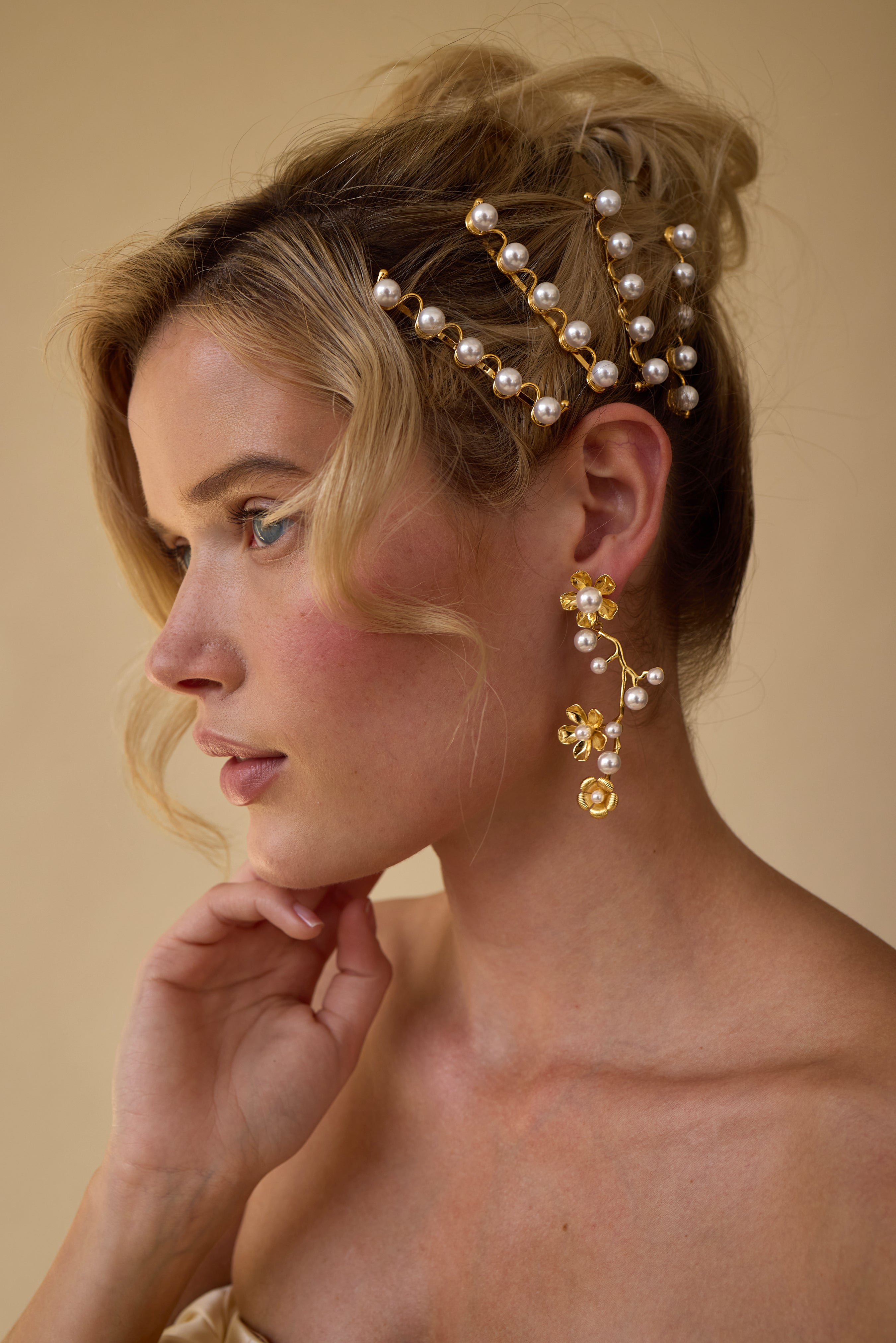 Brynn Floral Pearl Linear Earrings for Women - Elegant Dangle Drop Earrings for Wedding, Party & Special Occasions