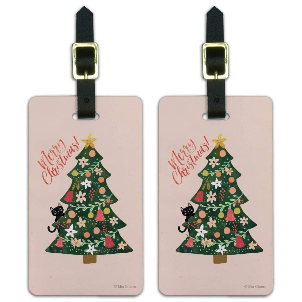 Christmas Tree Cat Luggage ID Tags - Set of 2 Personalized Pet Travel Accessories for Suitcases & Carry-On Bags | Perfect for Holiday Travel with Pets