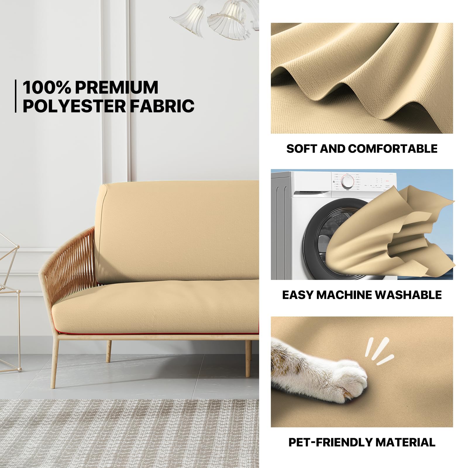 MoNiBloom Twin Futon Cover - Stretchable Armless Sofa Slipcover with Zipper | Washable Furniture Protector for Adults, Kids & Pets | Perfect for Jackknife RV Sofas, Living Rooms & Dorm Decor (Khaki)