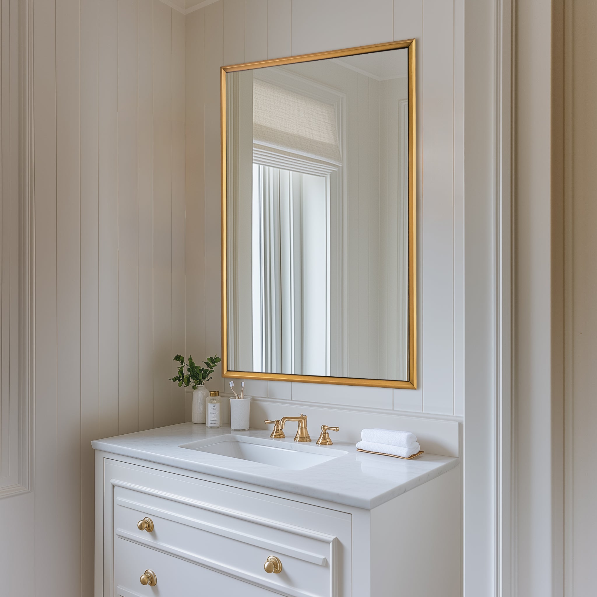 Contemporary Beveled Framed Rectangle Wall Mirror with Stainless Steel Frame - Perfect for Bathroom Vanity, Bedroom Decor & Modern Home Interior Design