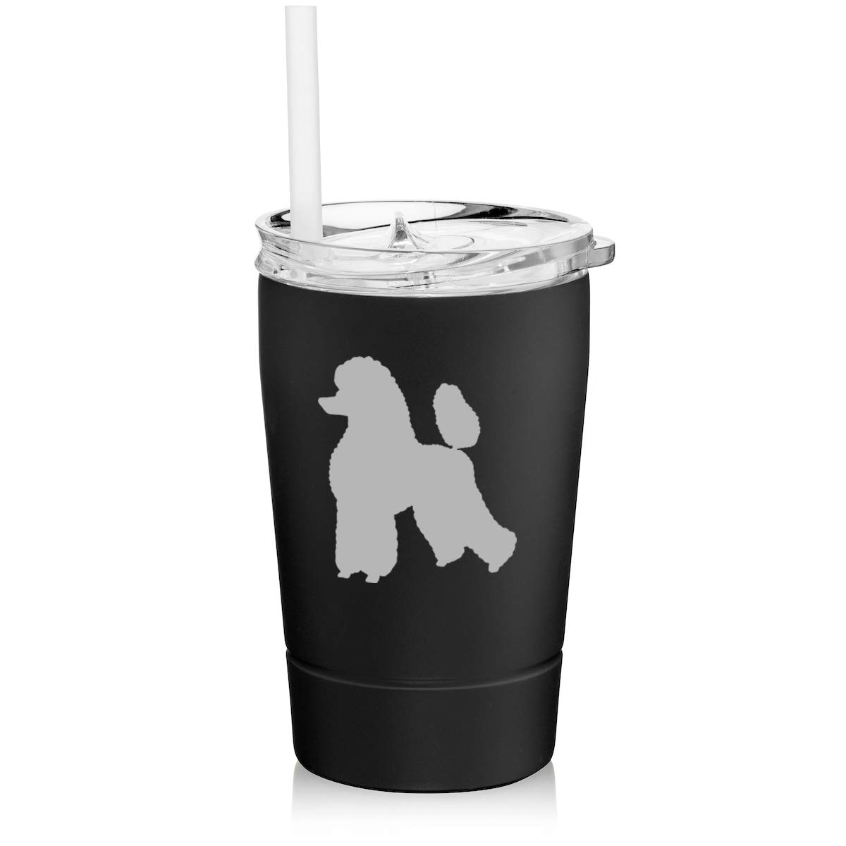 12 oz Stainless Steel Vacuum Insulated Tumbler with Straw - Double Wall Insulated Coffee Travel Mug for Hot & Cold Drinks - Leak Proof Poodle Design (Black) - Perfect for Office, Gym, Hiking & Outdoor Activities