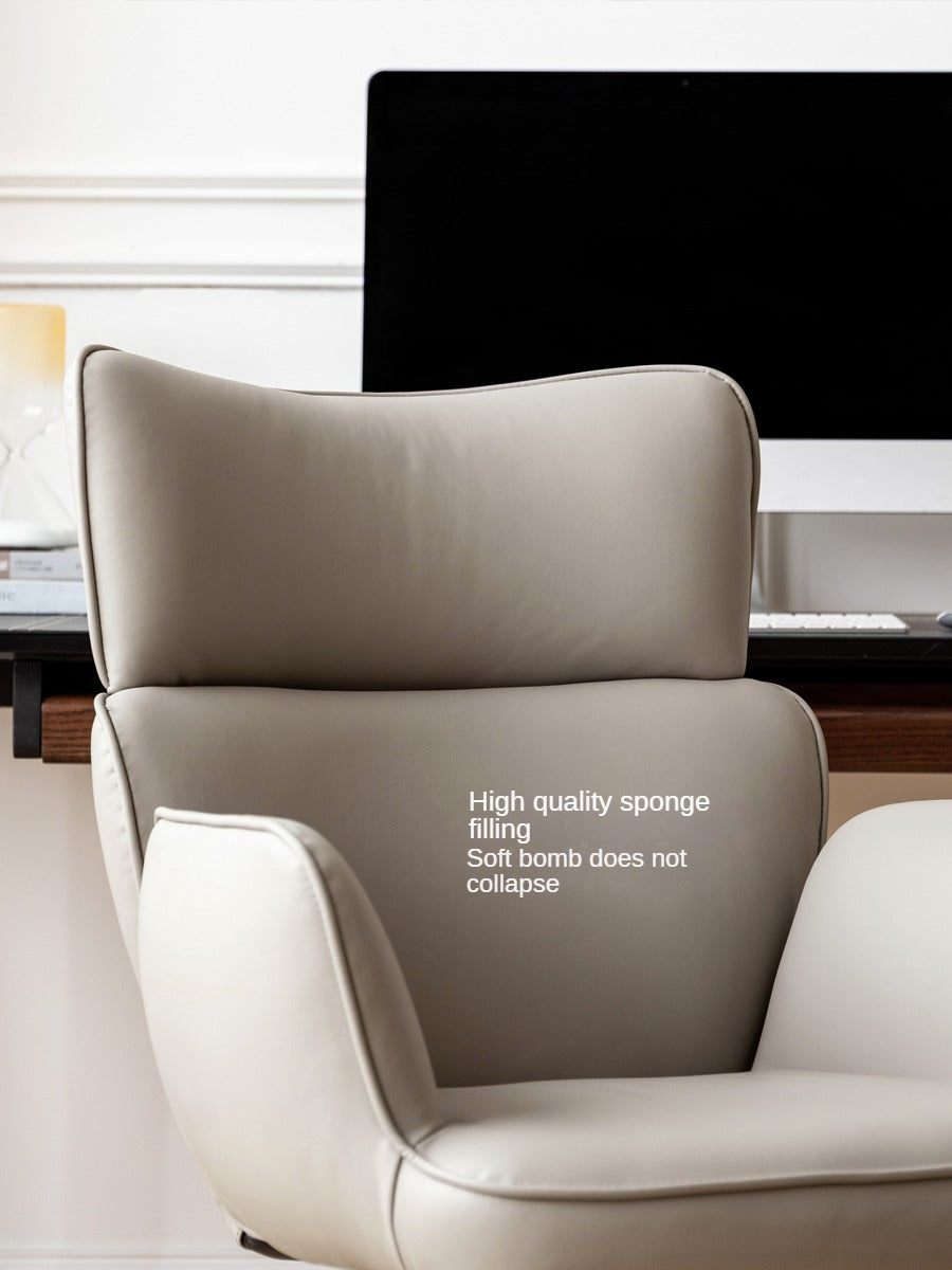 Premium Organic Leather Ergonomic Office Chair - Adjustable Height & Lumbar Support for Home & Workspace Comfort
