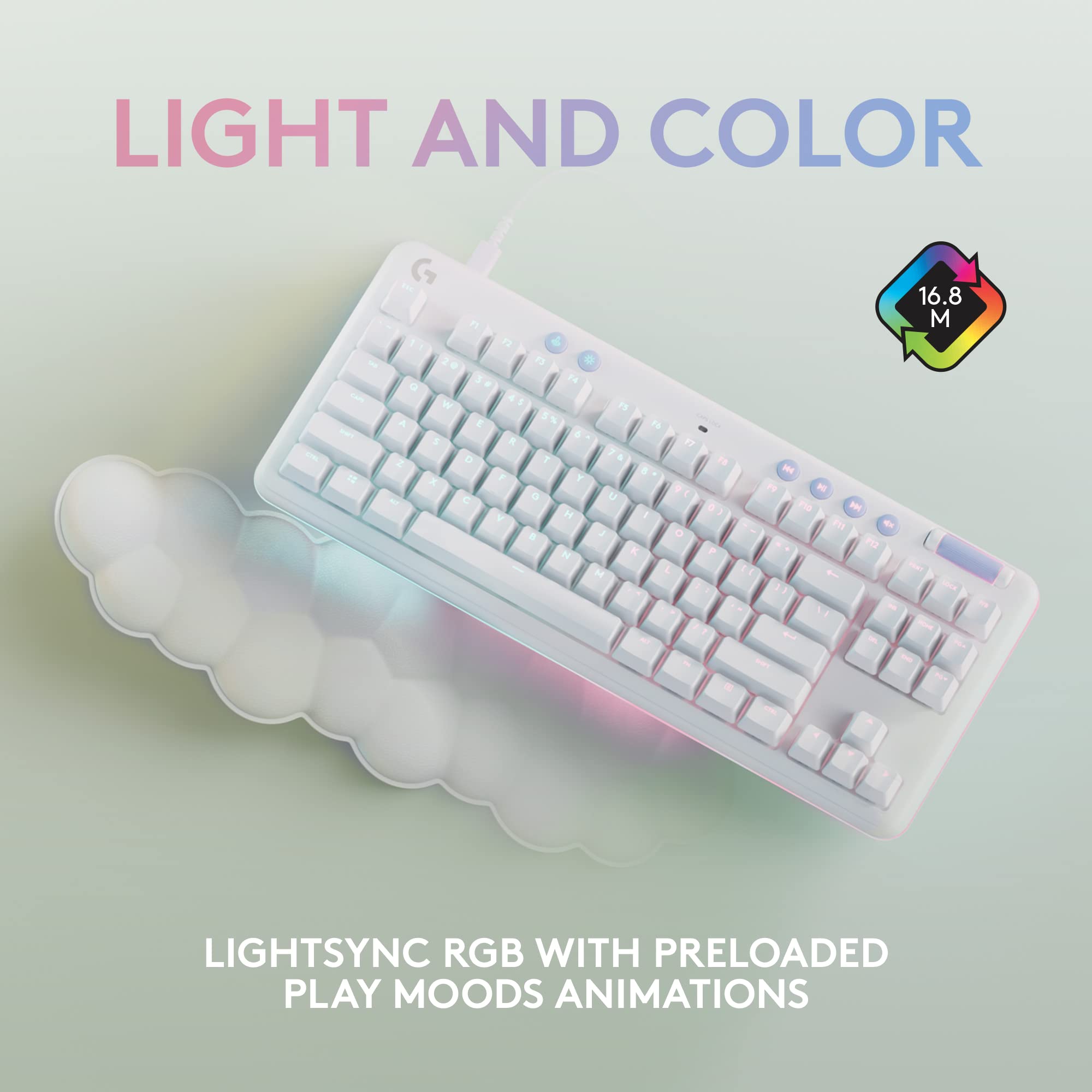 Logitech G713 Wired Mechanical Gaming Keyboard - RGB Backlit with GX Brown Tactile Switches, Detachable Palm Rest for PC & Mac (White Mist) | Perfect for Esports, Streaming & Office Work