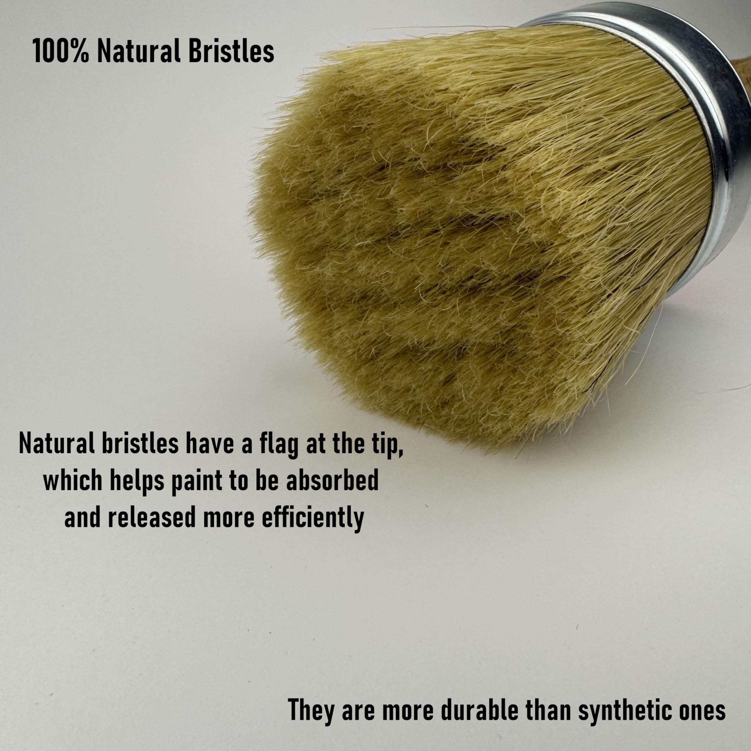 3 Inch Natural Bristle Round Paint Brush - Premium European Quality Chalk & Wax Brush for Wood, Walls, Furniture & Art - Perfect for Acrylic, Oil, Stain, Latex & DIY Home Painting Projects - Ideal for Furniture Restoration, Wall Stenciling & Craft Painting