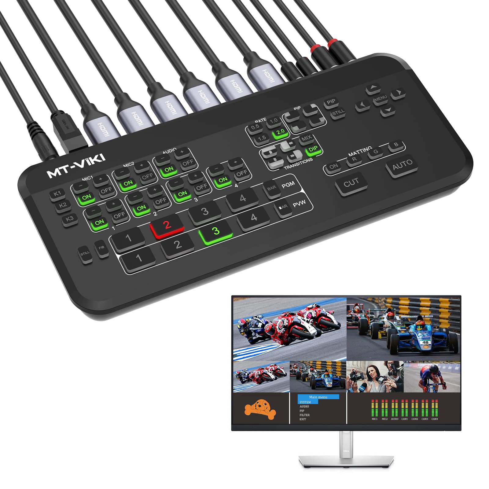 MT-VIKI 4K HDMI Live Stream Switcher - Professional Video Mixer with Multi-View Preview, Audio Mixer & 3.5mm Input - Perfect for OBS, YouTube Live Streaming, Gaming Broadcasts & Church Services