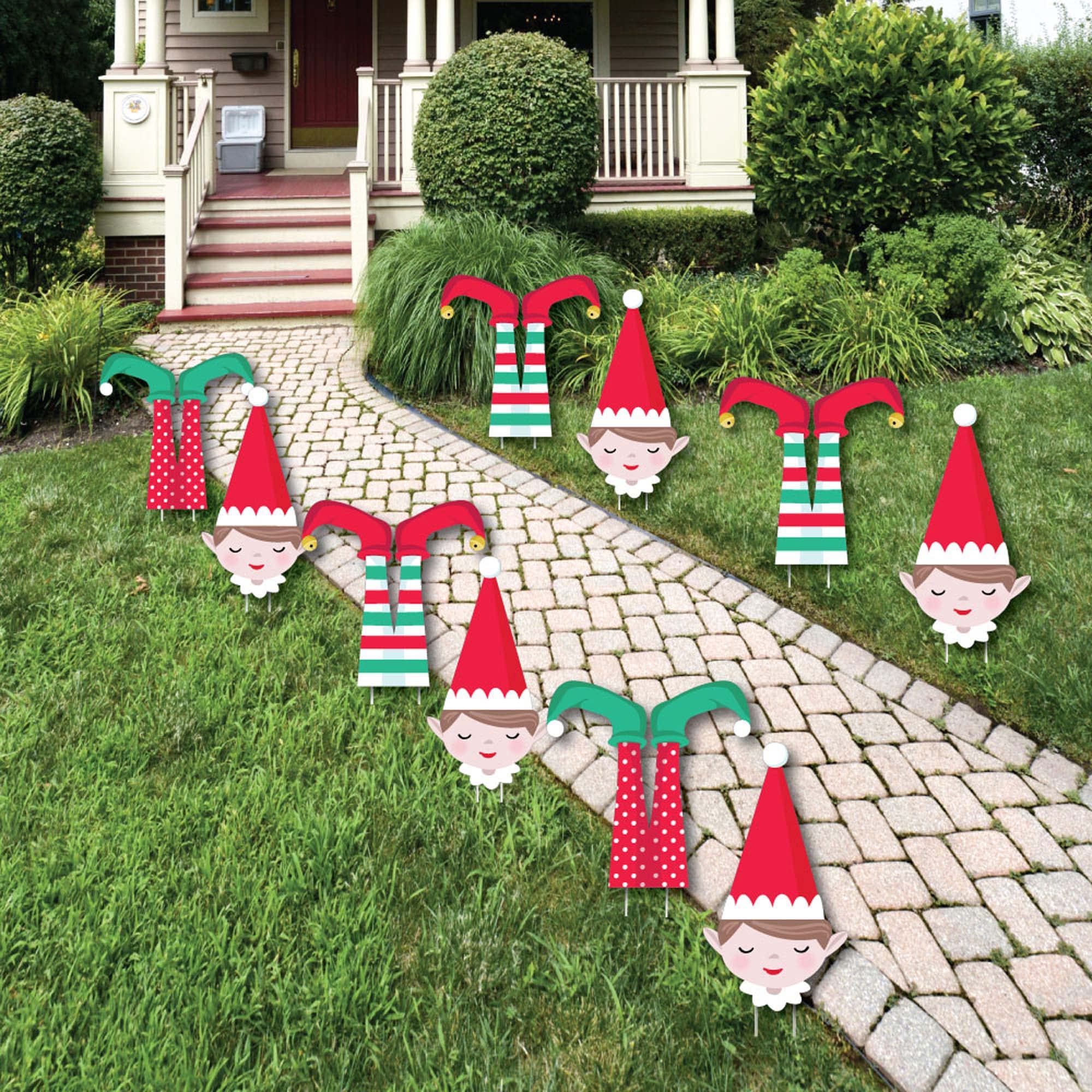 Big Dot of Happiness Elf Squad - 10-Piece Outdoor Christmas & Birthday Lawn Decorations for Kids - Perfect for Holiday Yard Decor, Elf-Themed Parties, and Festive Outdoor Celebrations
