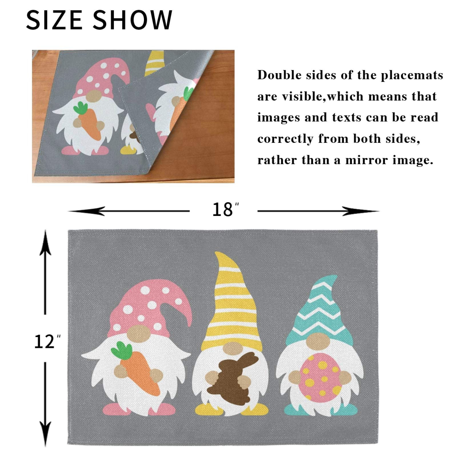 Heat-Resistant Egg Rabbit Gnomes Placemats Set of 4 - Cute Easter Table Decor for Kitchen & Dining Room - Perfect for Holiday Gatherings, Brunch, and Spring Celebrations