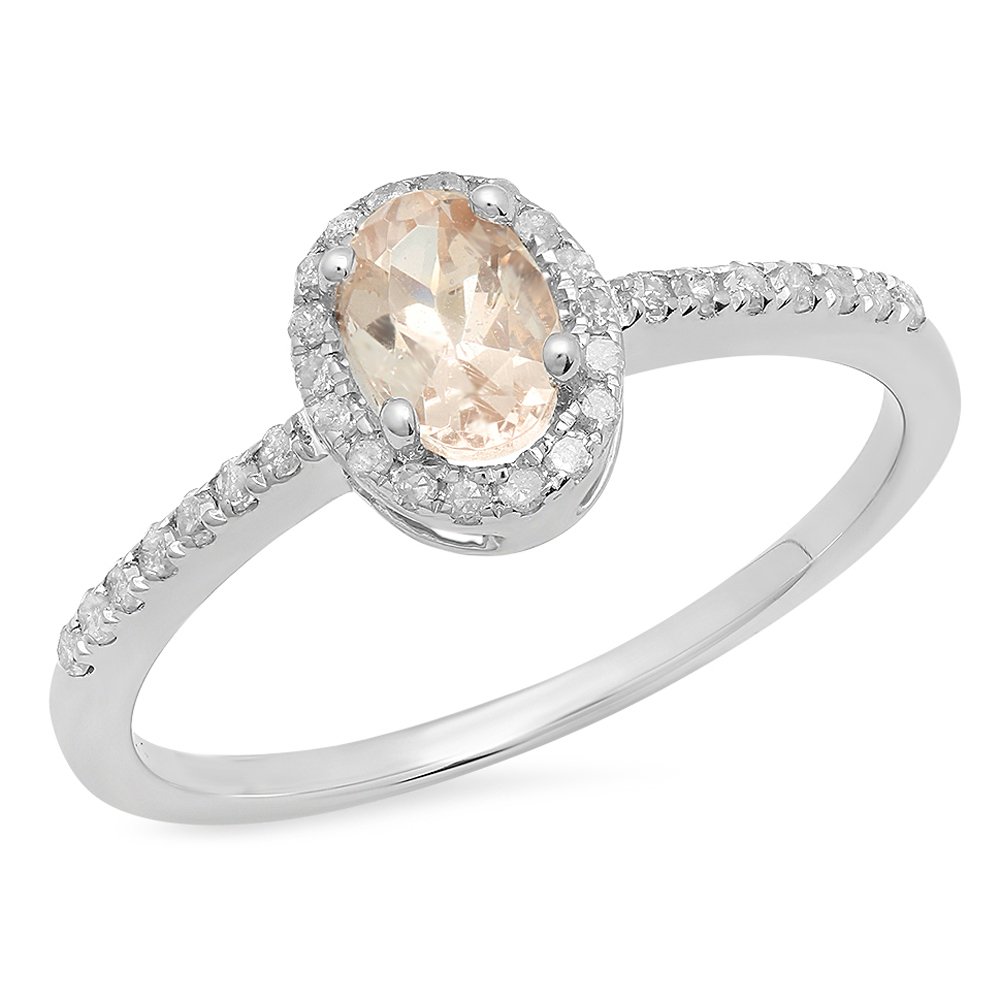 Dazzlingrock Collection Oval Cut Morganite & Round Cut White Diamond Halo Engagement Ring in Sterling Silver - Perfect for Bridal, Wedding, and Proposal Gifts