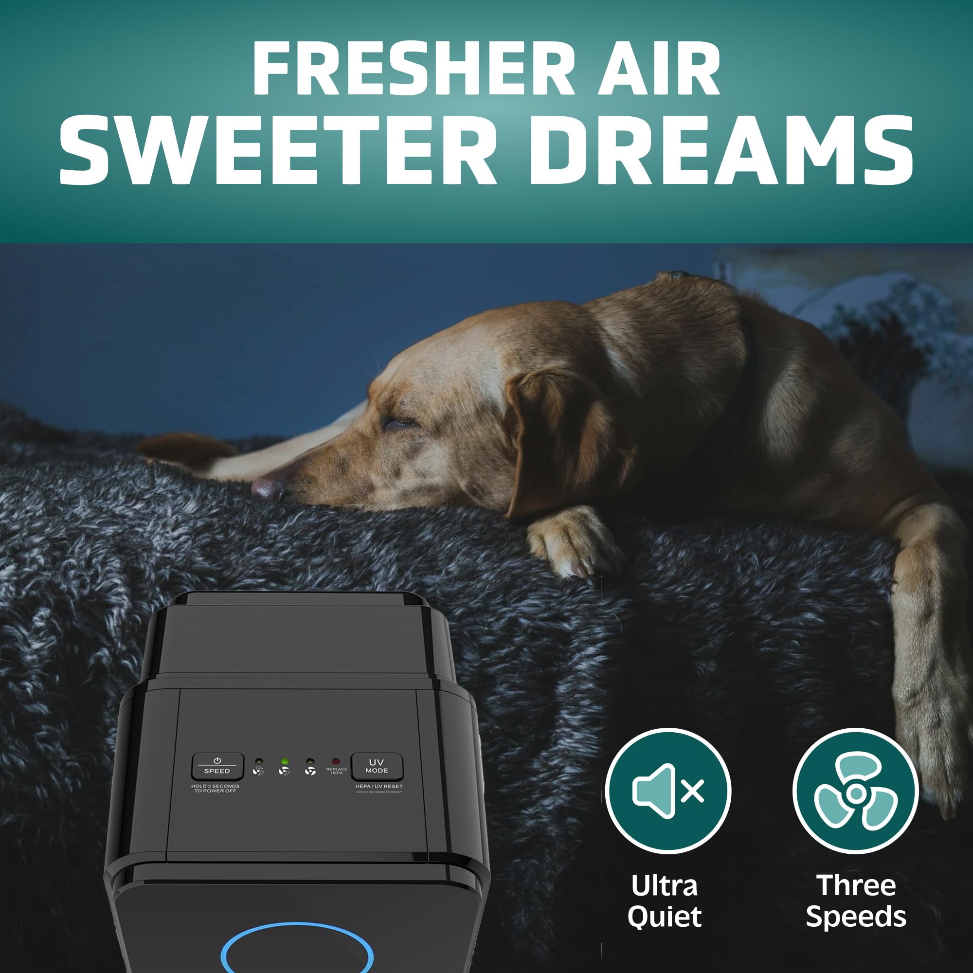 GermGuardian AC4300BPTCA 5-in-1 HEPA Air Purifier for Home & Pets - UV-C Light, 743 Sq. Ft Coverage, 22