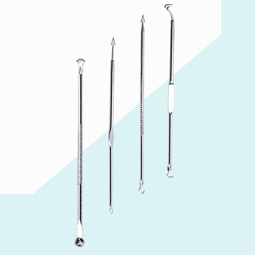 MeeTo Blackhead & Acne Removal Kit - 4 Pcs Stainless Steel Comedone Extractor Tools for Face & Nose - Professional Pimple Popper for Women & Men - Perfect for Skincare Routine & Blemish Treatment at Home