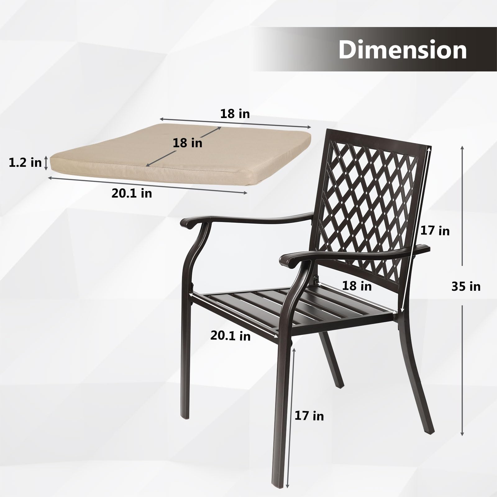 Aoodor 4-Piece Outdoor Stackable Metal Dining Chairs Set with Comfortable Strapped Seat Cushions - Weather-Resistant Patio Furniture for Garden, Backyard, Poolside & Courtyard Dining