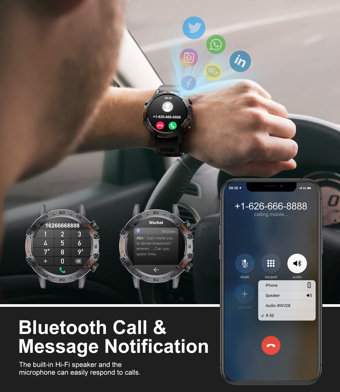1.39'' HD Military Smart Watch for Men - Bluetooth Call Notification, 100+ Sport Modes, IP68 Waterproof Fitness Tracker with 2 Silicone Straps | Perfect for Running, Swimming & Outdoor Activities