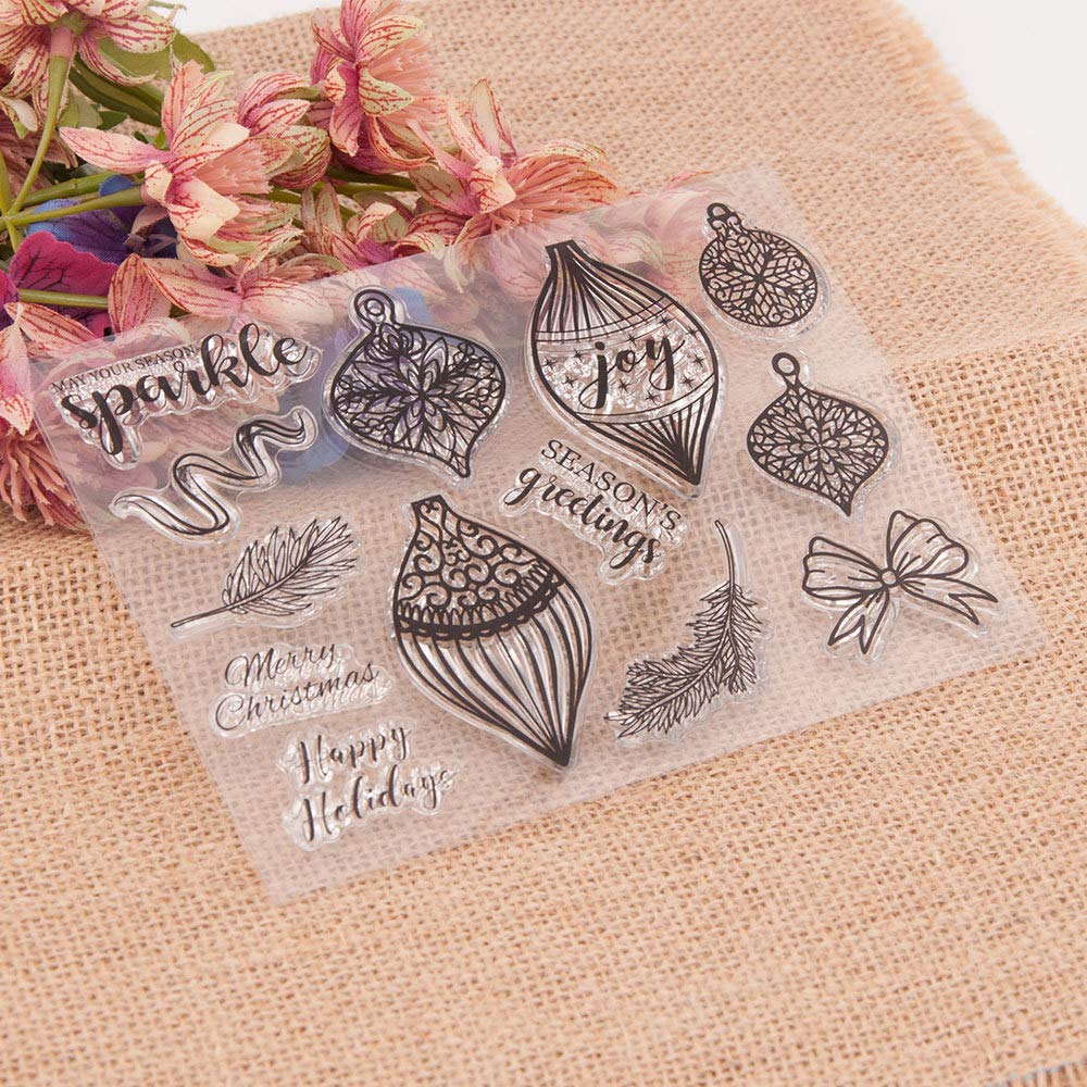 Christmas Snowflake Ball Ribbons - Clear Stamps for Card Making & DIY Scrapbooking - Holiday Decorations