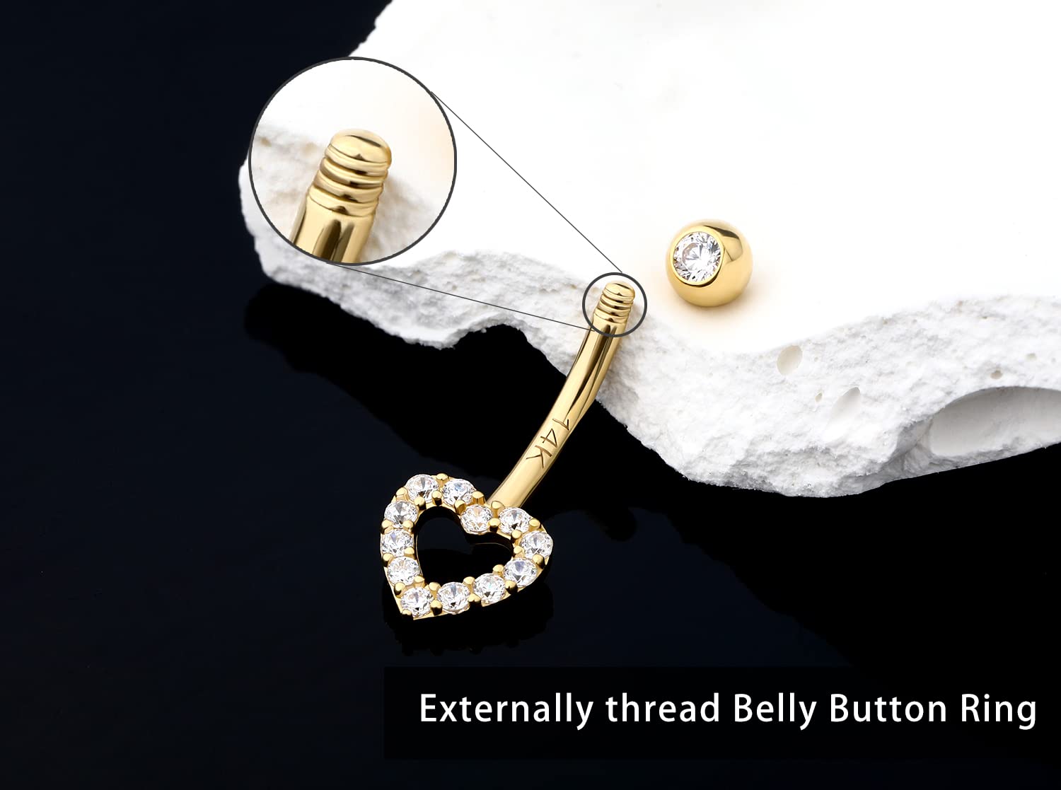 14K Real Gold Belly Button Rings for Women - Heart Shaped Navel Piercing Jewelry with Clear CZ Stones | Perfect for Everyday Wear, Parties, and Beach Outfits