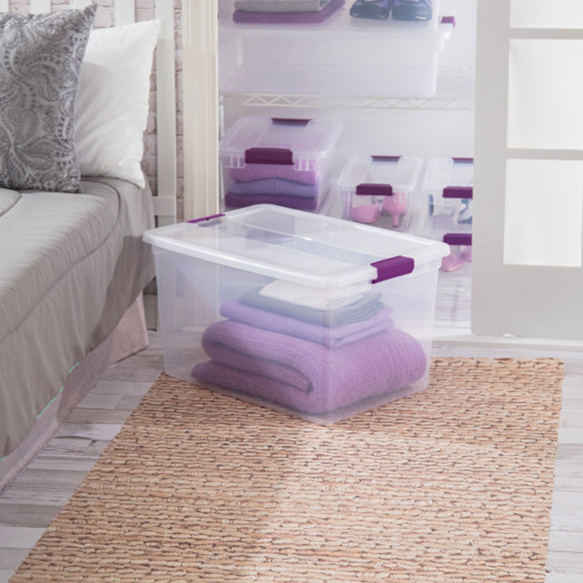 Sterilite 18-Pack Clearview Latch Storage Boxes - 66 Quart Stackable Plastic Bins with Secure Lids for Home Organization, Closet, Garage & Office Storage - Durable Clear Containers for Toys, Clothes & Seasonal Items