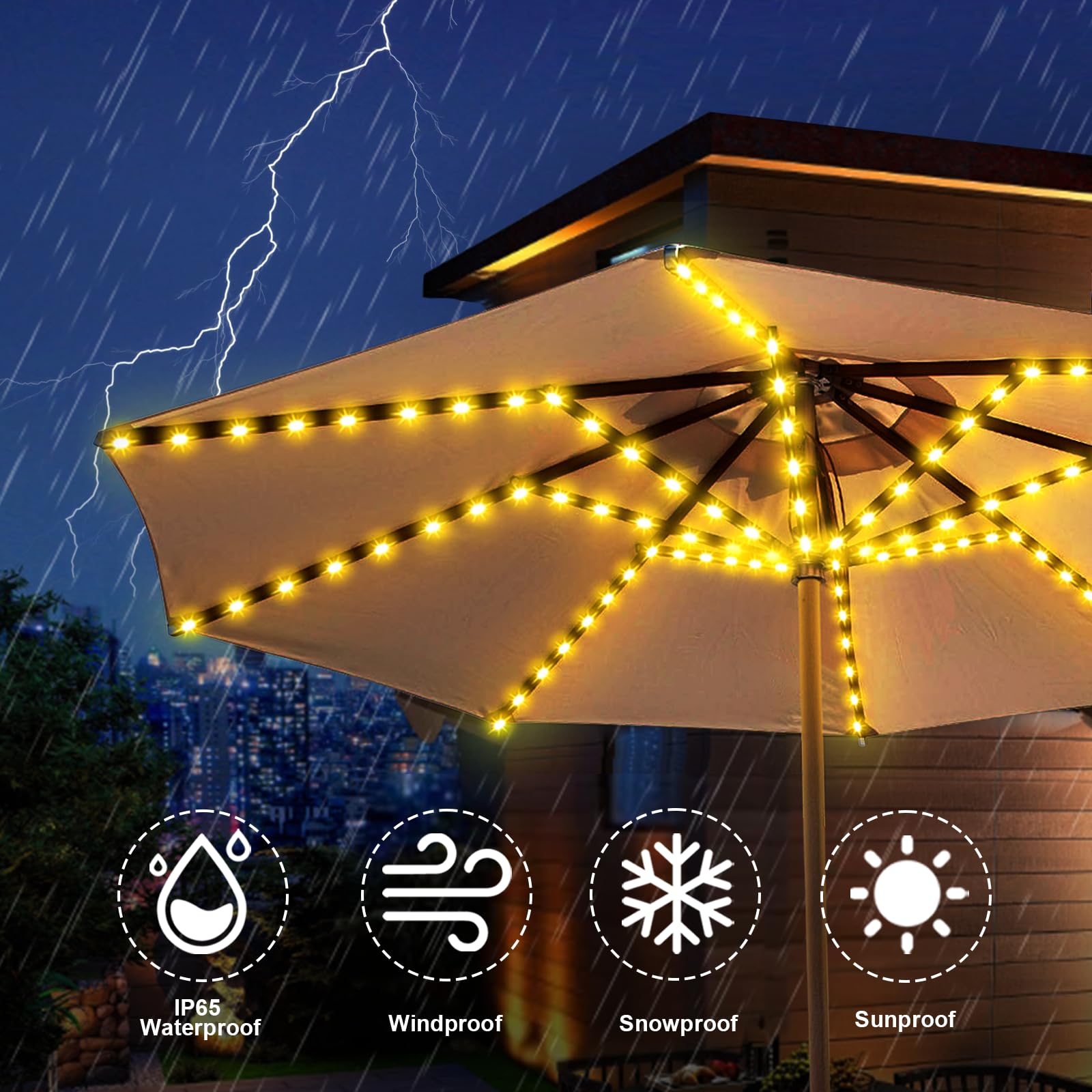 Solar Umbrella Lights Outdoor - 112 LED Waterproof Patio Lights with 8 Lighting Modes & 3V Solar Panel Clip - Perfect for Beach, Deck, Garden, Camping Tents & Party Decorations