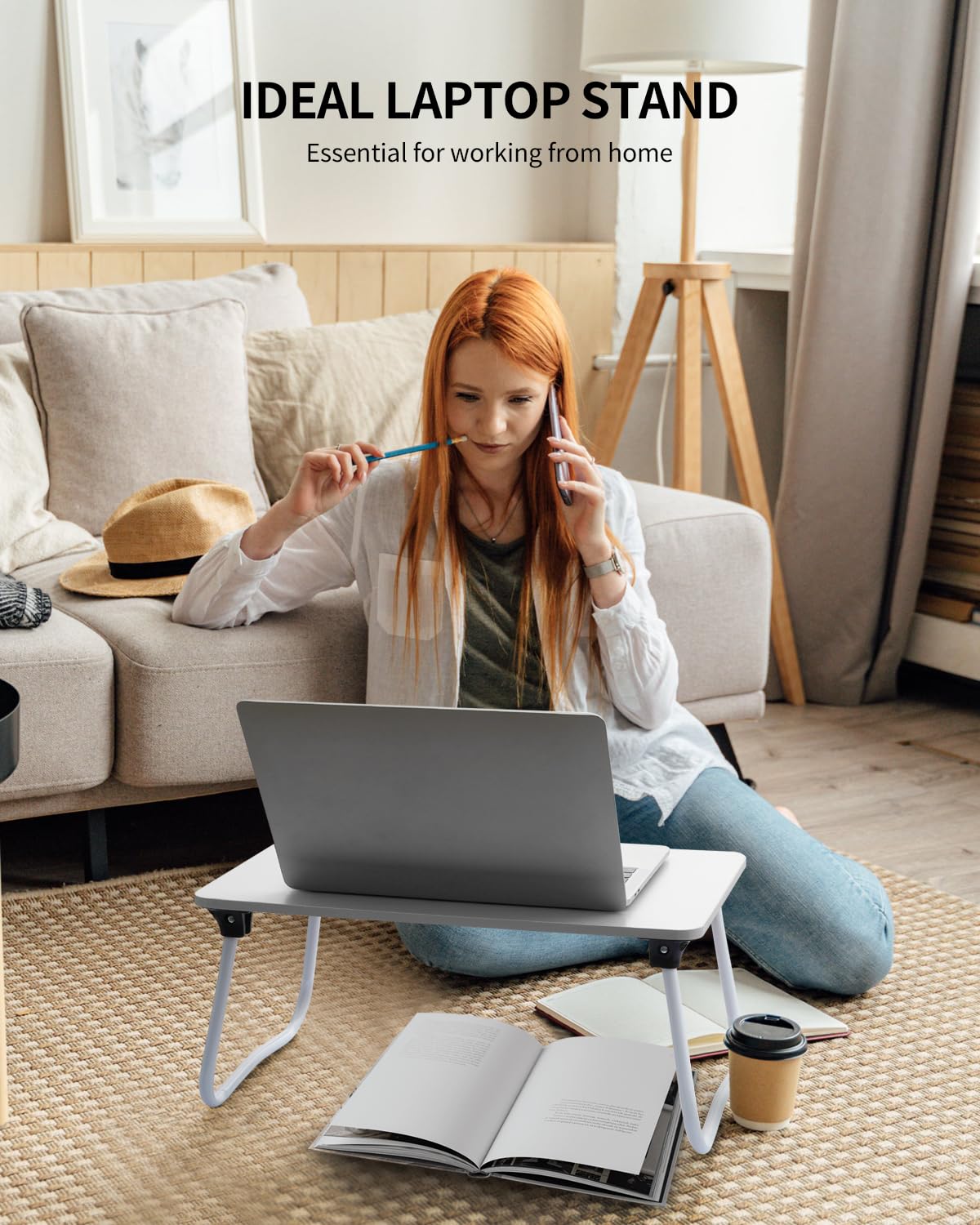 Foldable Lap Desk for Laptop & Tablet - Portable Lightweight Bed Tray, Breakfast Serving Tray, Sofa & Floor Desk - White | Perfect for Work, Study & Dining in Bed or Couch