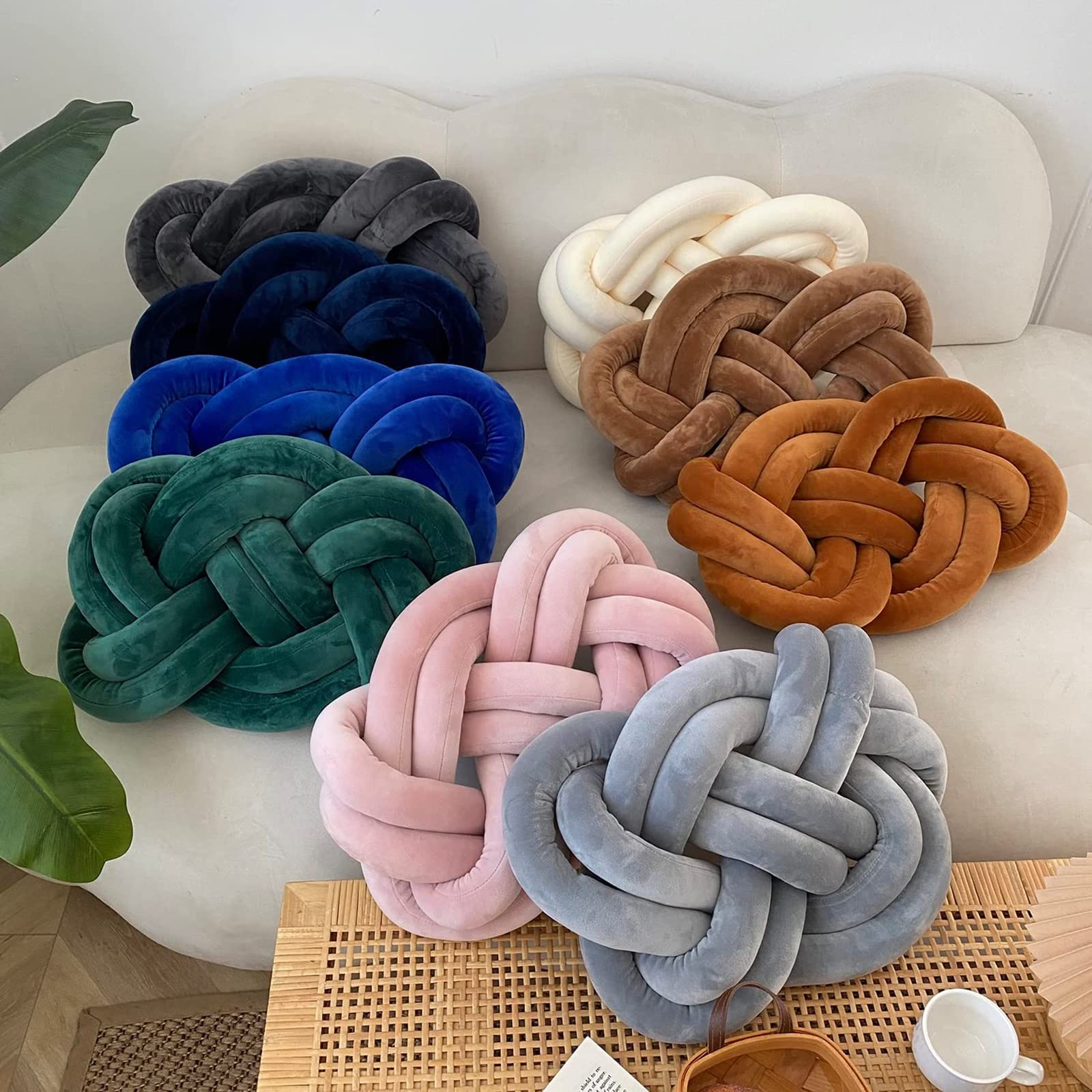 Handmade Soft Caramel Knot Pillow Throw - 17.7 Inch Round Decorative Cushion for Sofa, Bed & Living Room | Cozy Home Decor Accent for Comfort and Style