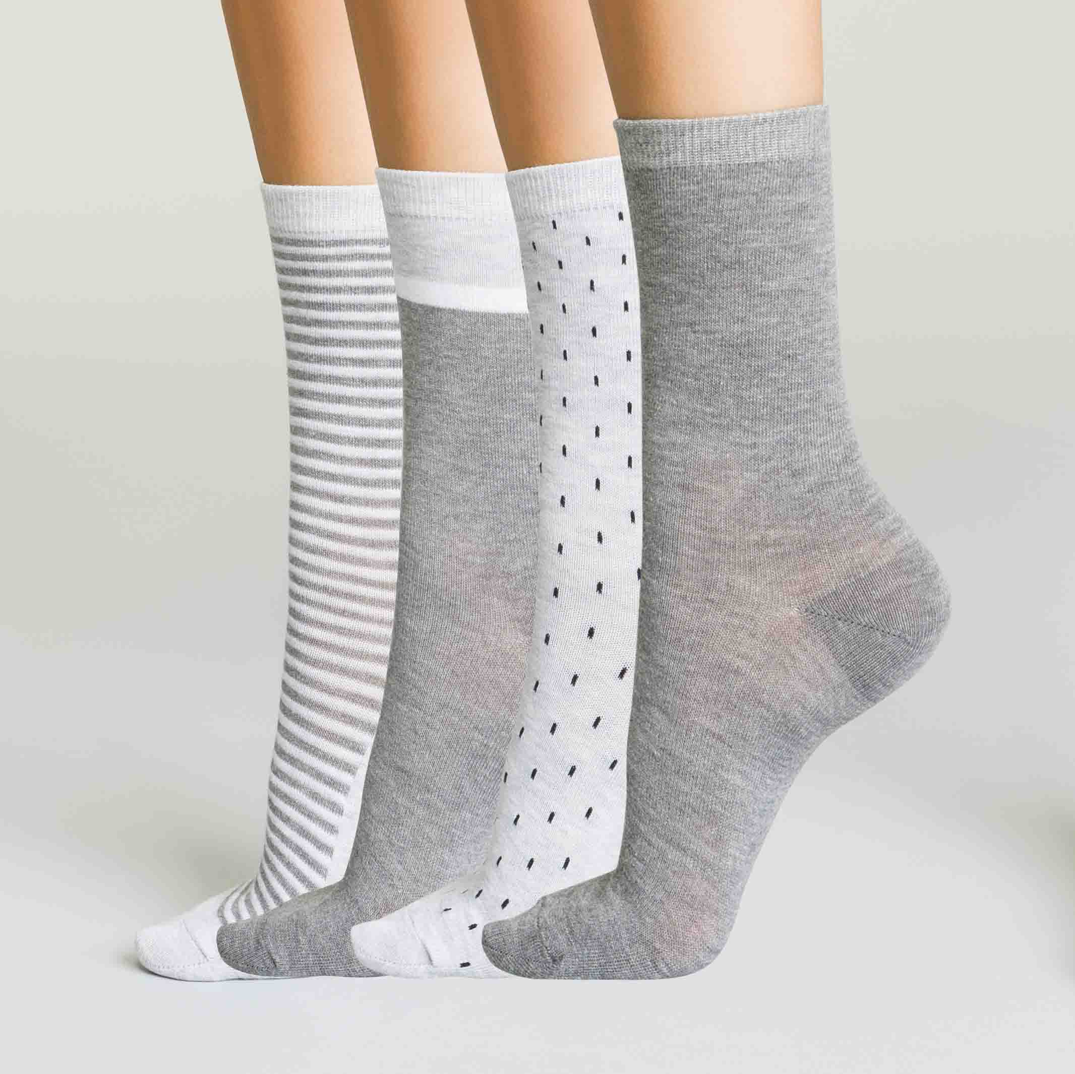4 Pairs Women's Ankle Socks Set - Light & Medium Gray Cotton Low Cut Socks for Casual Wear, Sports & Everyday Comfort
