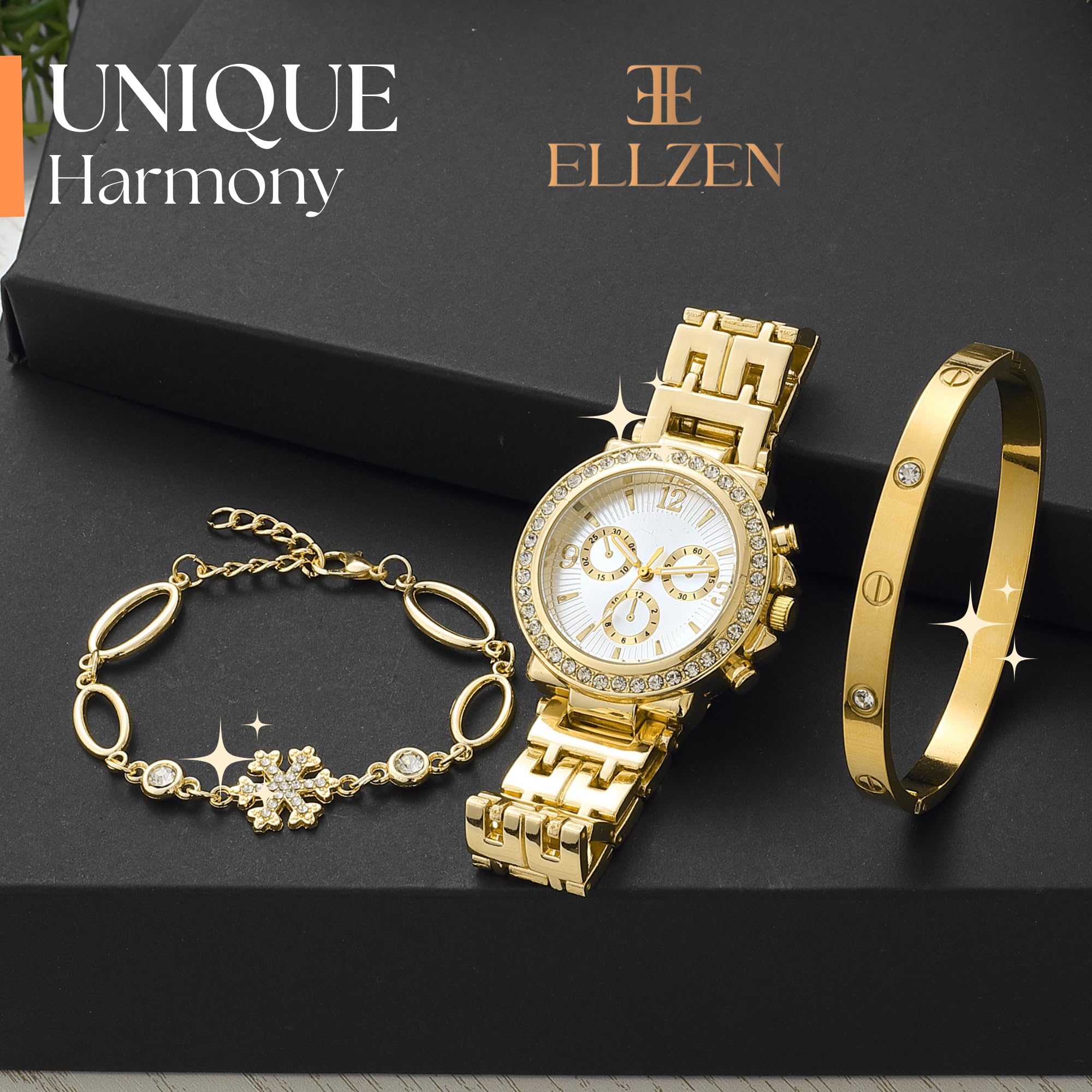 Elegant Gold Women's Watch & Bracelet Set - Stylish Dainty Watch with Gold Bracelet for Women - Fashionable Accessories for Daily Wear & Special Occasions - Perfect Birthday Gift for Mom, Wife & Loved Ones - Ideal for Office, Party & Everyday Elegance