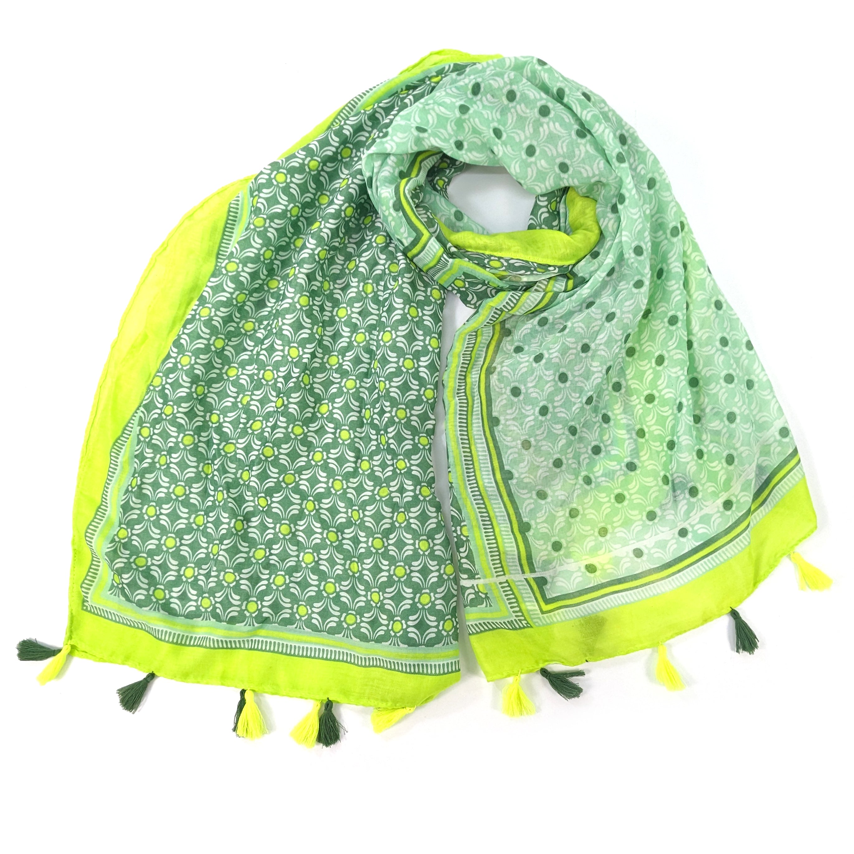 Vesta Bright Patterned Scarf - Lime Green Floral Design (90x180cm) - Lightweight Fashion Accessory for Women, Perfect for Spring Outfits, Office Wear & Travel Essentials