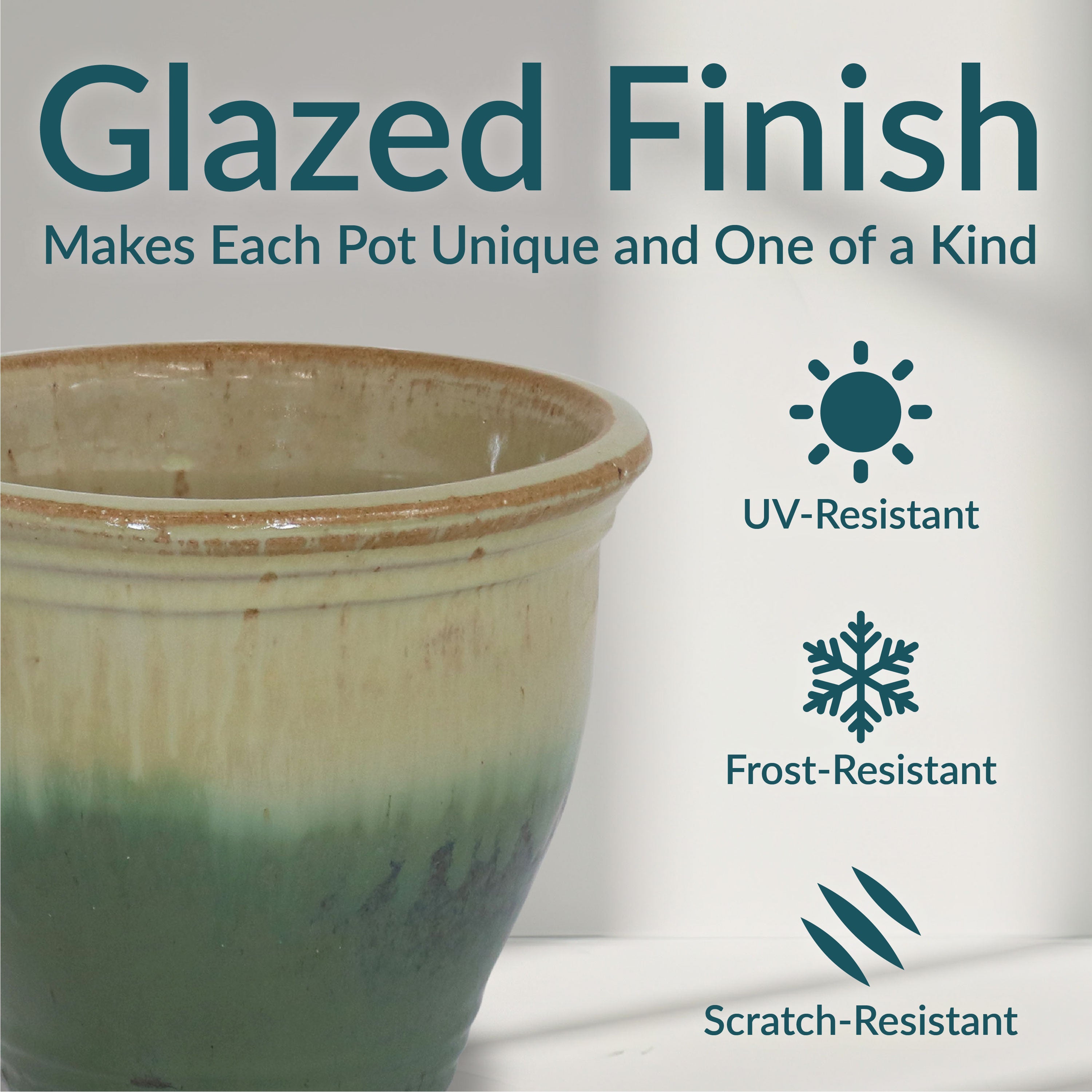 Sunnydaze Studio Glazed Ceramic Plant Pots with Drainage Holes - Set of 2, Indoor Outdoor Flower Planters for Home Garden, Patio, Balcony Decor