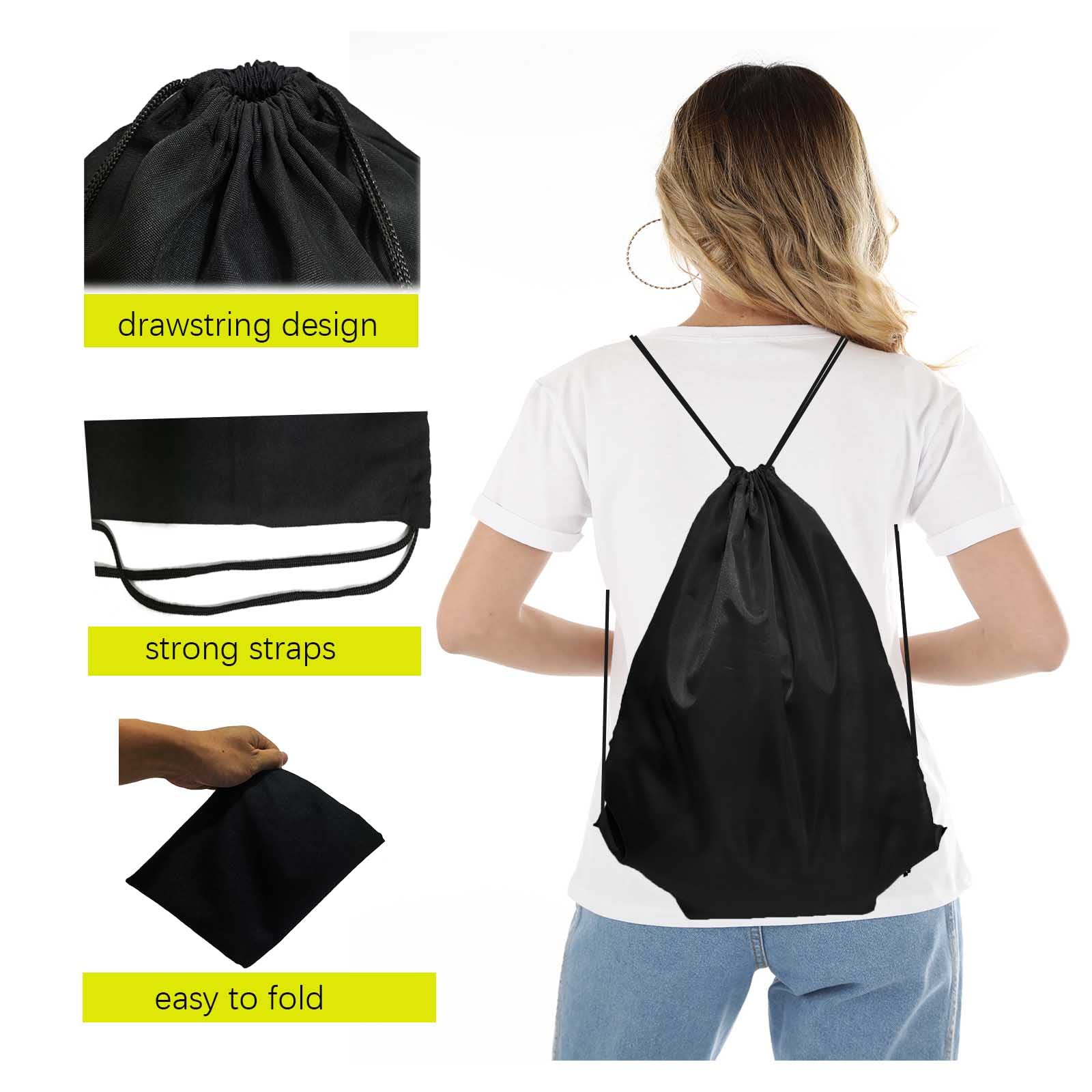 CAIHONG 100 Pack Black Drawstring Backpacks - Bulk Nylon Gym Bags with Cinch Sack for Sports, Parties & Events - Durable String Backpacks for Men & Women - Perfect for Gym, Travel, School & Outdoor Activities