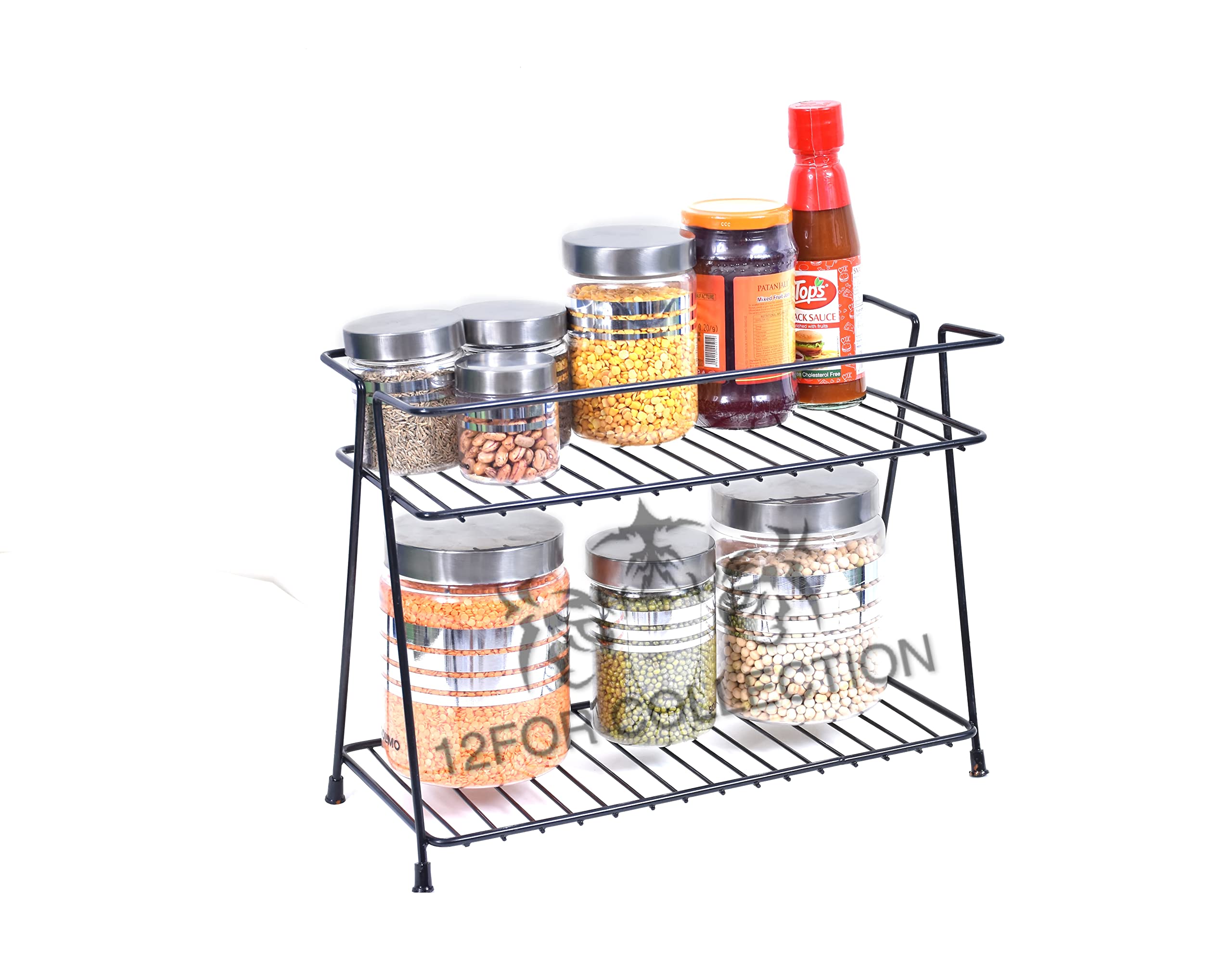CR18 COLLECTION Black 2-Tier Kitchen Rack Organizer - Space Saving Trolley Basket for Utensils, Dishes & Plates - Perfect for Small Kitchens, Pantries & Dining Areas