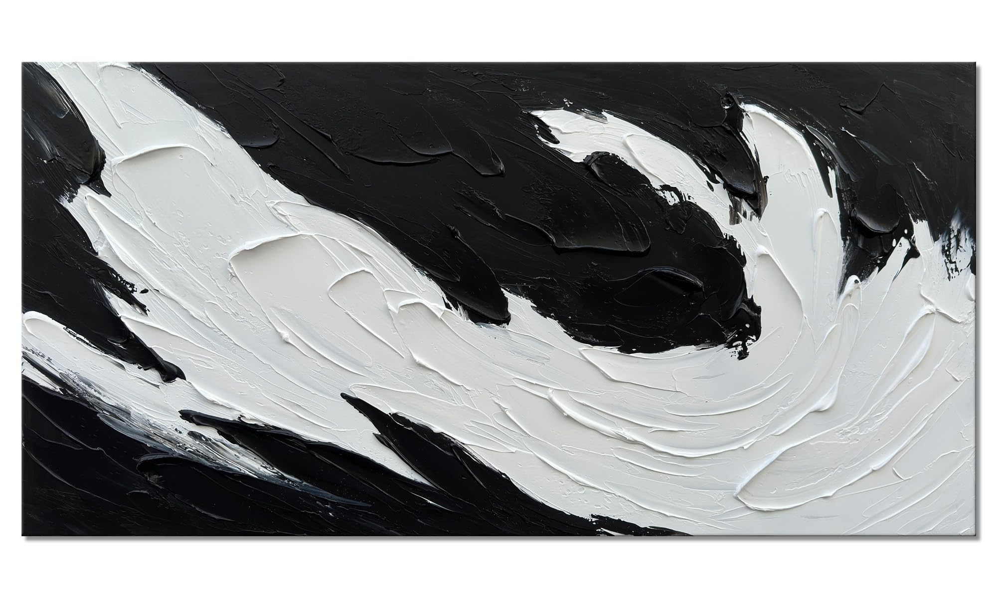 Zoinart Large Black and White Abstract Wall Art 48x24 Inches - Hand Painted Modern Oil Painting on Thick Texture Canvas - Minimalist Contemporary Home Decor for Living Room, Bedroom & Office